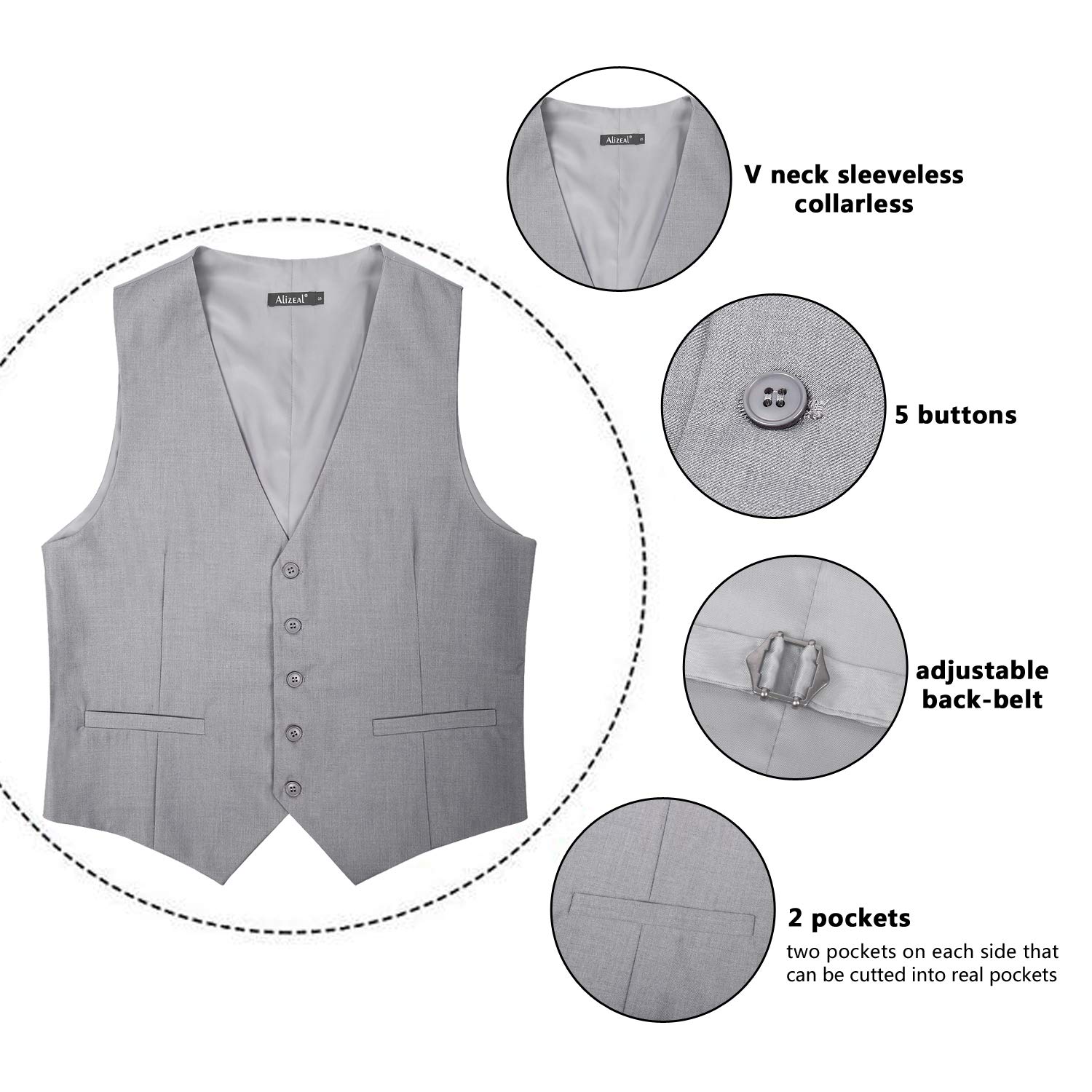 Alizeal Chaleco de traje de negocios de color sólido clásico para hombre Chaleco de esmoquin de ajuste regular