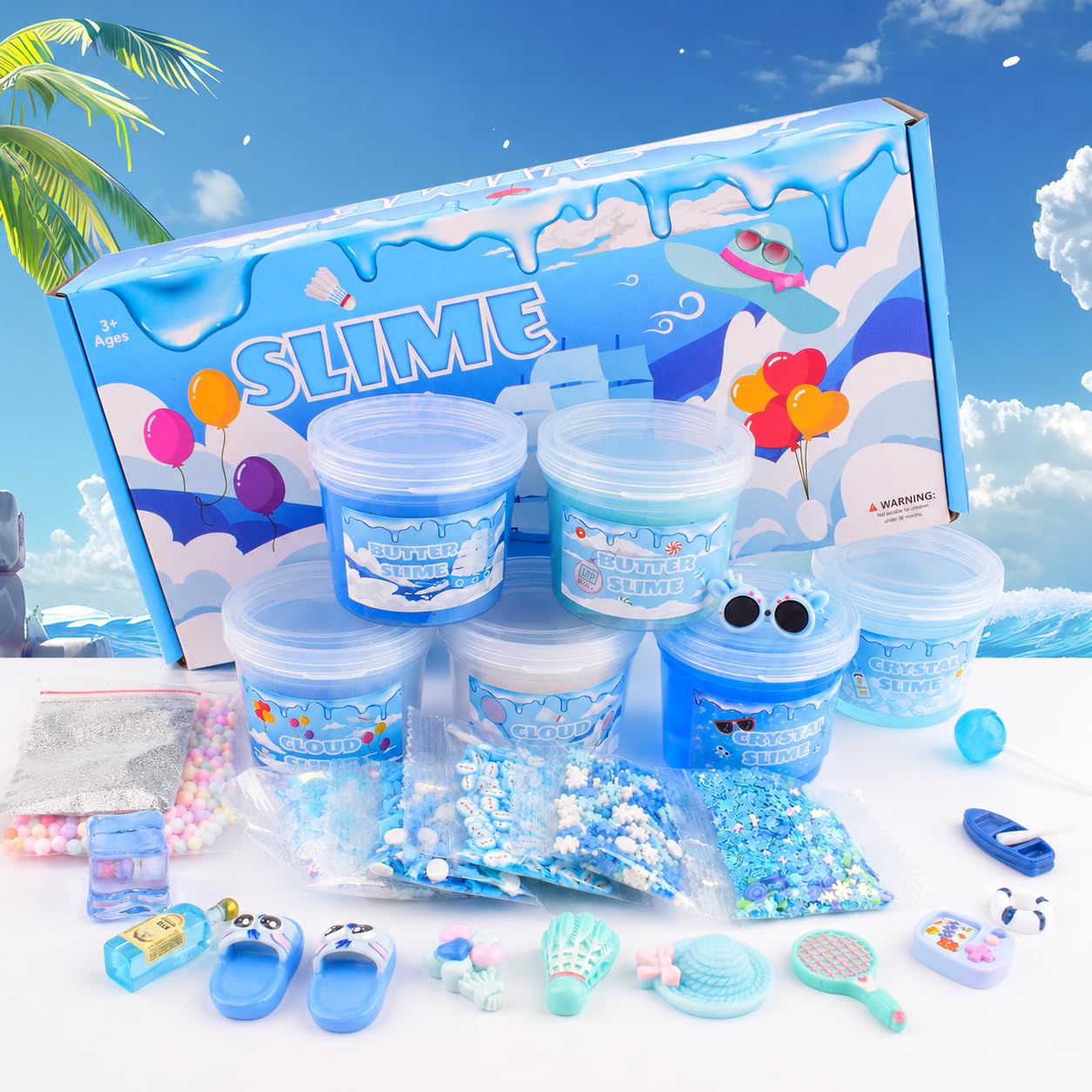 6er Slime Set für Kinder, 6 x 60 ml blaues Schleim Spielzeug mit Cloud Slime
