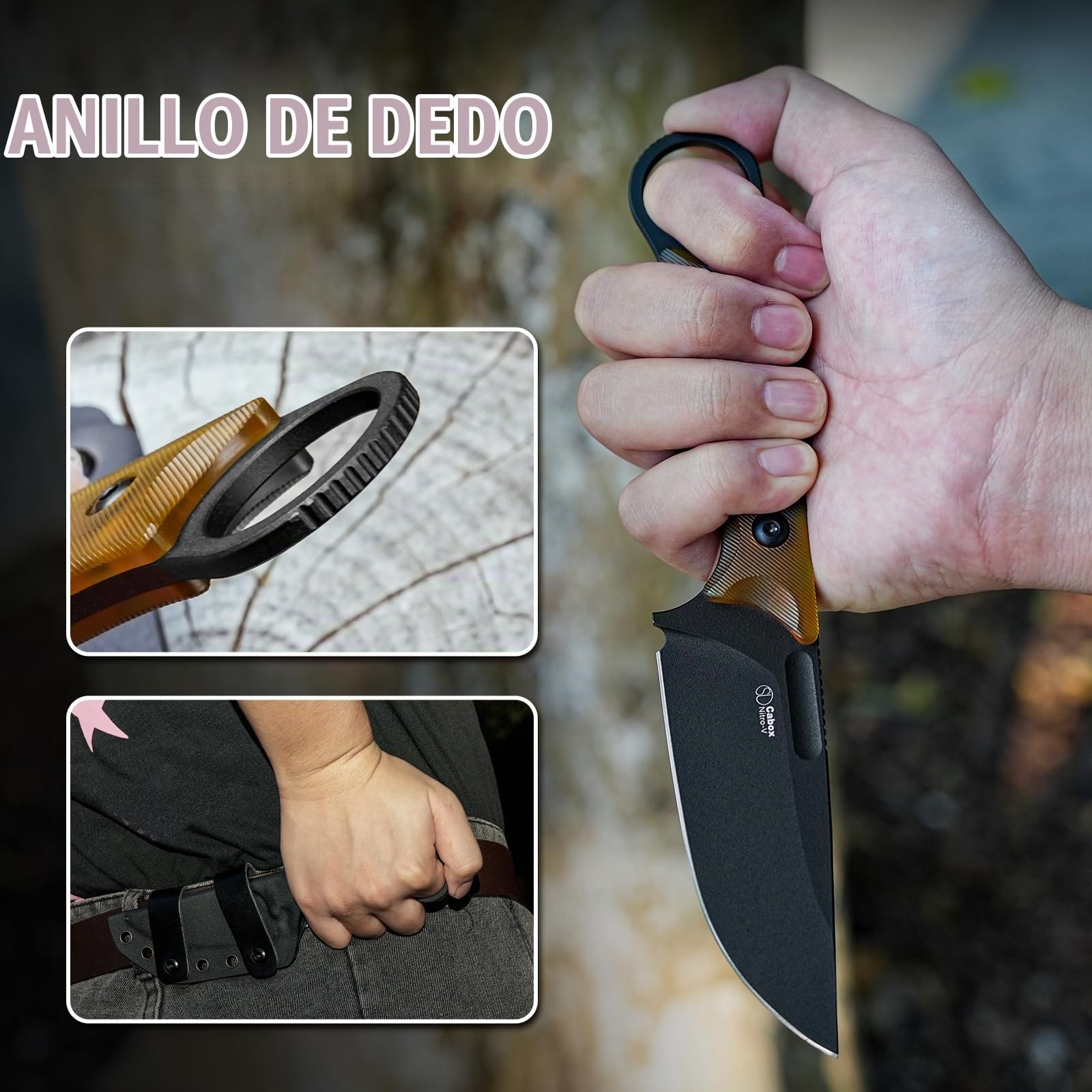 Kizer Cabox Cuchillo de Hoja Fija 3,36" Nitro V Acero Cuchillo de Caza de Hoja Fija Mango PEI con Funda para Supervivencia Camping Caza 1048A6 | Cuchillo de supervivencia de 8,53 cm con vaina, cuchillo EDC para caza Bushcraft