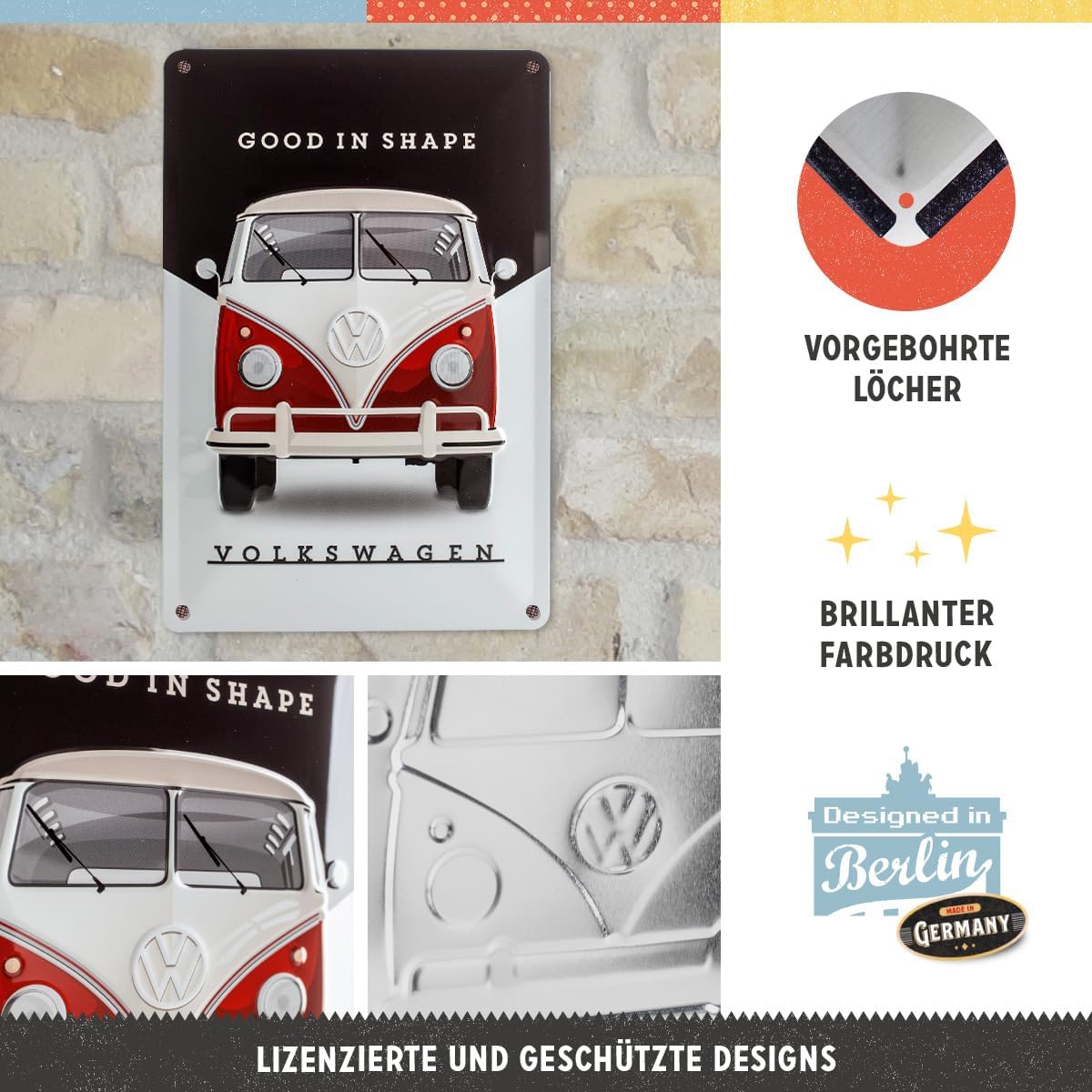 Nostalgic-Art Retro Tin Sign – Volkswagen – VW – Good In Shape – Bus gift idea, Metal Plaque, Vintage design for wall decoration, 20 x 30 cm