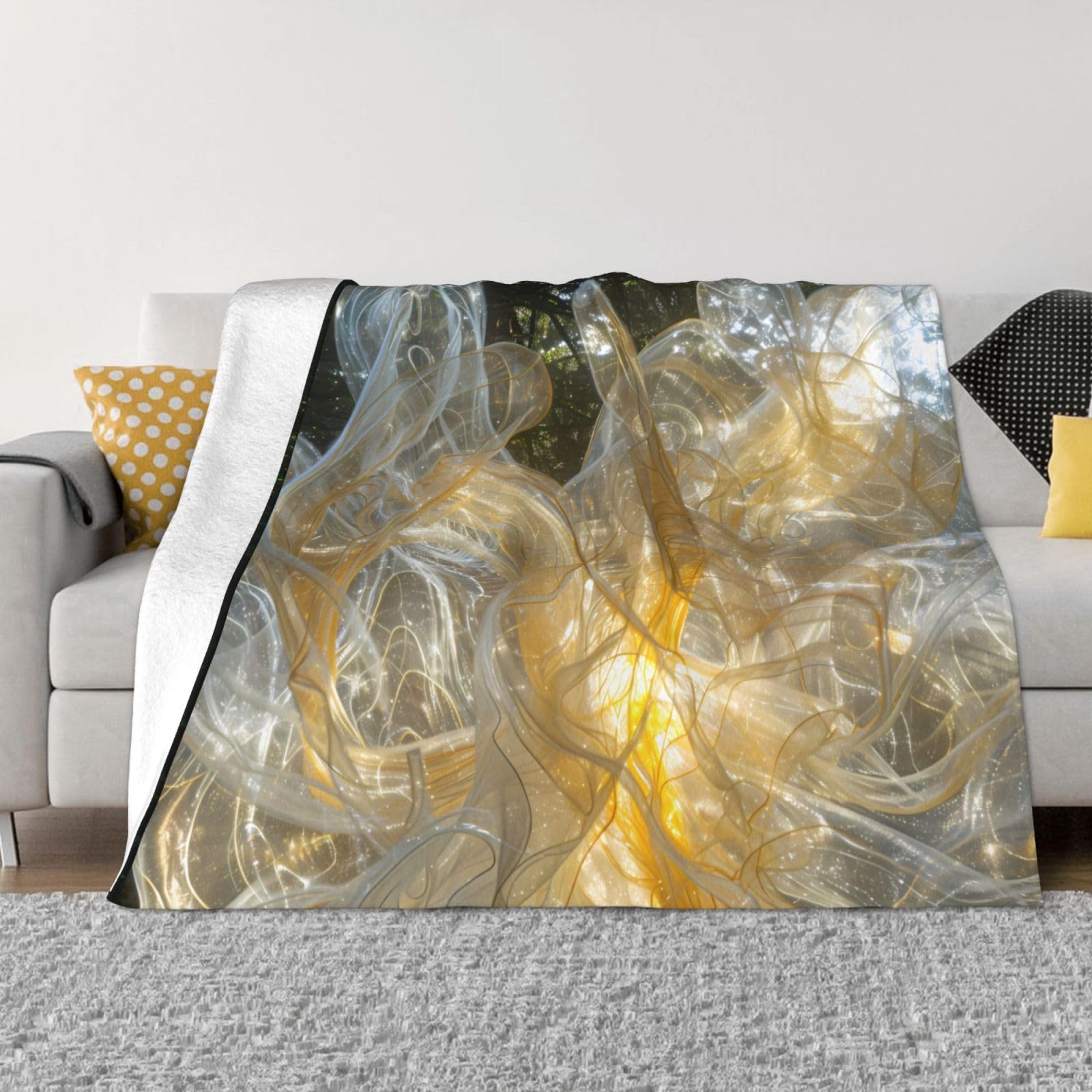 Couverture pelucheuse en flanelle blanche PHAYAH pour lit et canapé