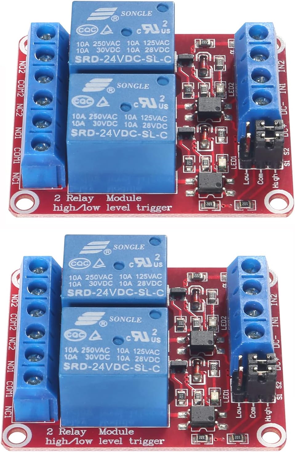 2pcs DC 24V Relay Module 2 Channel Relay Switch with Optocoupler Isolation High/Low Level Trigger