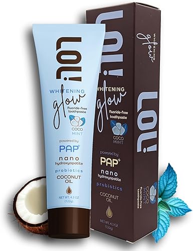 LOL - Pasta de dientes blanqueadora de dientes de aceite de coco con suave pap+, pasta de dientes nano hidroxiapatita  Probióticos  Sin flúor,