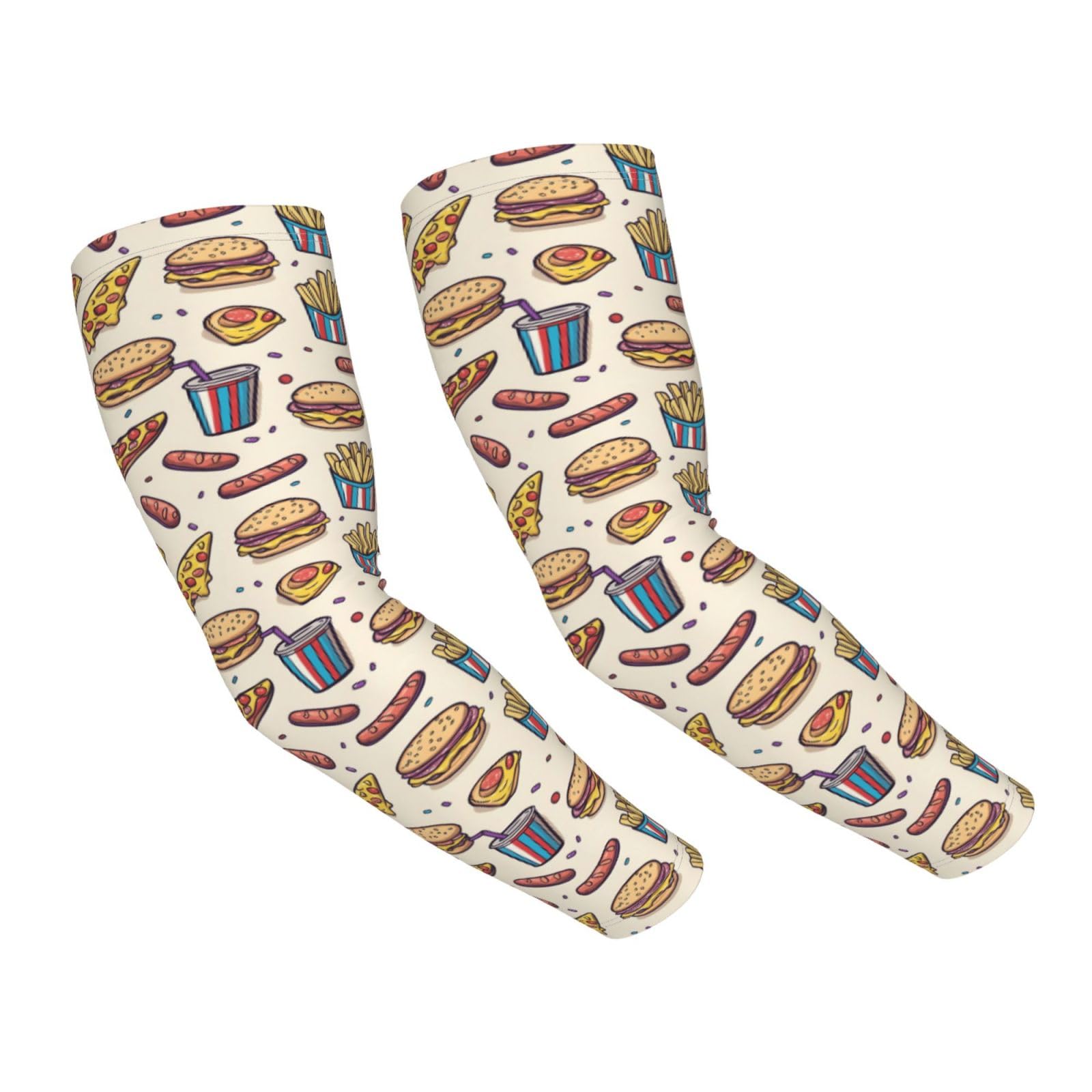 Manchons de bras imprimés pour hamburger, pizza, frites, pour homme et femme, protection solaire, manches rafraîchissantes pour bras de volleyball