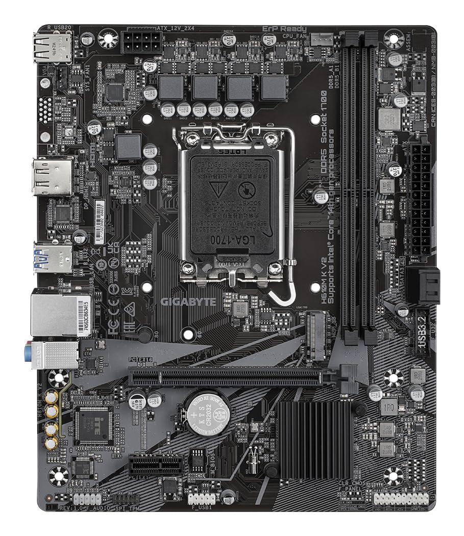GIGABYTE H610M K V2 Scheda madre - CPU Intel Core 14ª generazione, fino a 5600 MHz DDR5, 1xPCIe 3.0 M.2, LAN 1GbE, USB 3.2 Gen 1