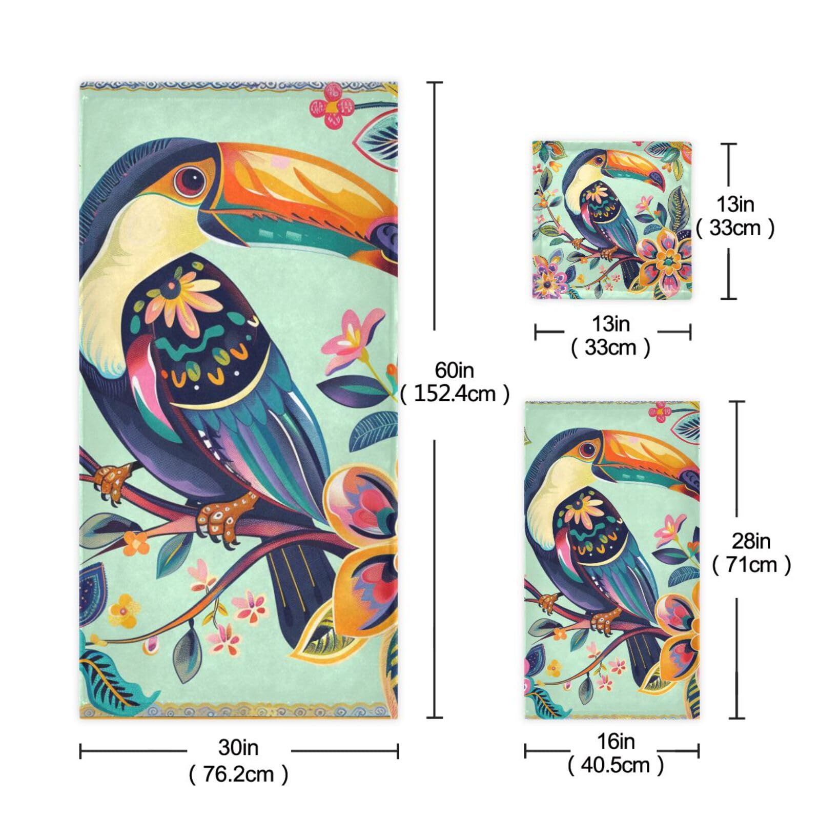 Set di 3 asciugamani da testa a punta con fiori tropicali in stile bohémien, 1 asciugamano da bagno, 1 asciugamano per le mani, 1 panno per il viso e il corpo