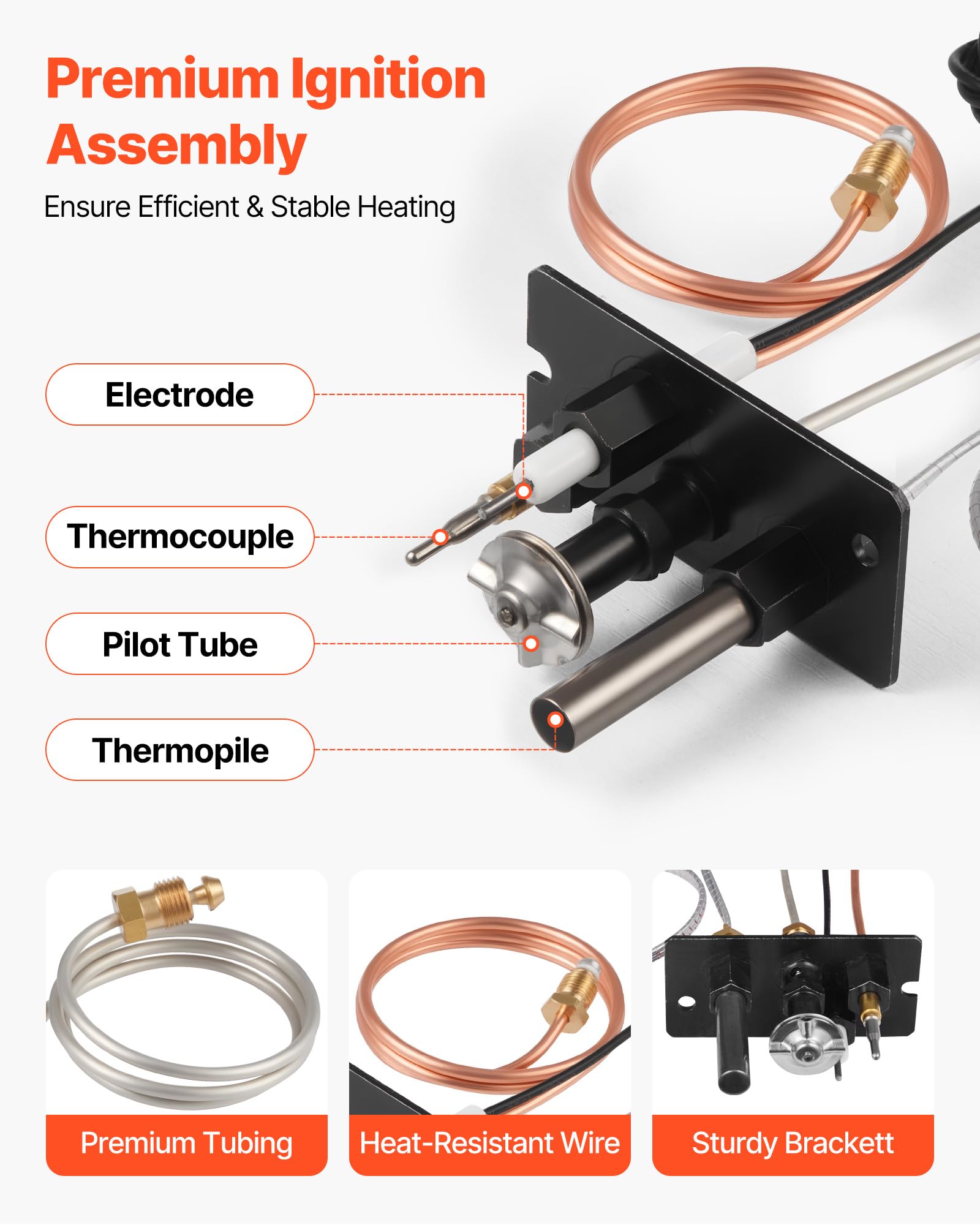 VEVOR Ensemble de veilleuse à gaz, références OE 69L17, 69L1701, 904405, J4117, 108084-02, kit d'allumage de remplacement pour foyer au gaz naturel, pour les modèles Lennox, Superior et Astria, noir