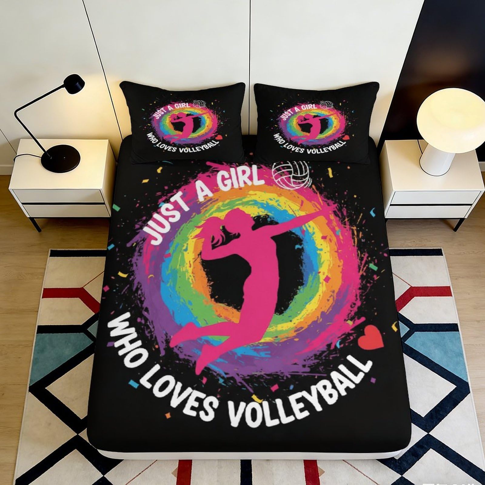 Pnayamiorkfel Girls Style-3 3D Printed Volleyball Fitted Sheet Microfiber Colorful Circle Bed Cover For Bedroom Dorm Mattress Protection Decor 90X200x25cm