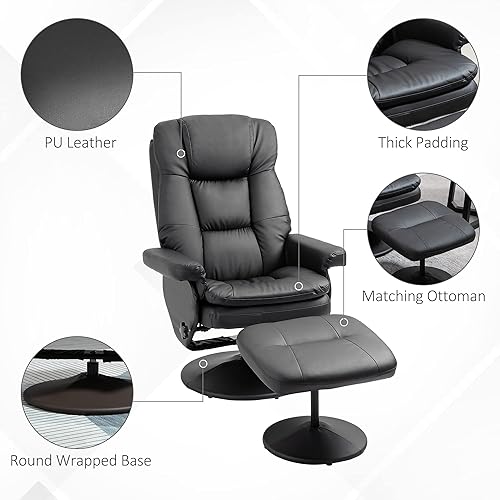 Miniatura 6 de HOMCOM Sillón reclinable giratorio con otomana, silla reclinable de piel sintética con otomana, reclinable tapizado y reposapiés con base envuelta