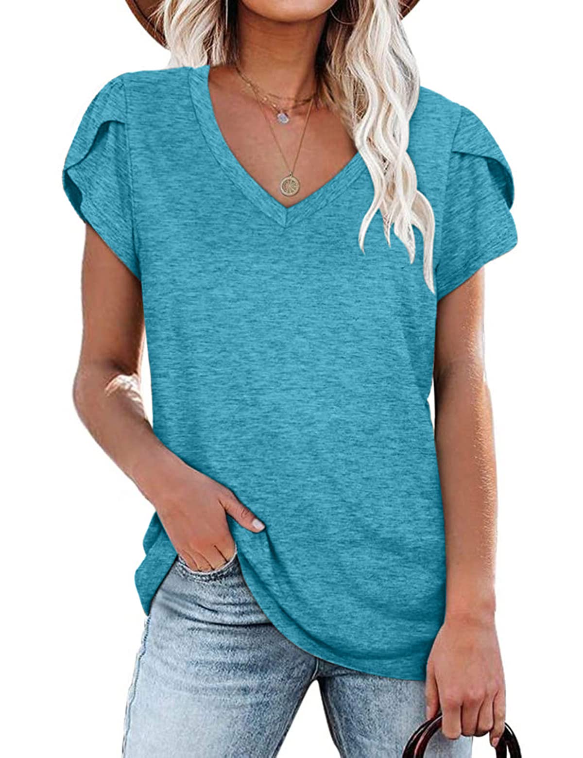 UMIPUBO Bluas de Mujer Camisa Escote en V Algodón Blusa Mujer Elegante Manga Corta Camisa Suelta Mujer Casual Verano T Shirts Jersey Camisetas Tops