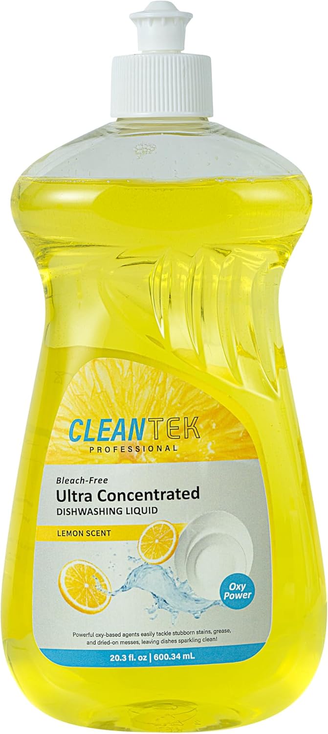 Restaurantware Dishwashing Liquid 24 Pack of 20.3 fl. oz Ultra Concentrated Liquid Dish Soap OXY Power Lemon Scent Dishwashing Detergent Bottle for Restaurants, Commercial Kitchens and FoodService