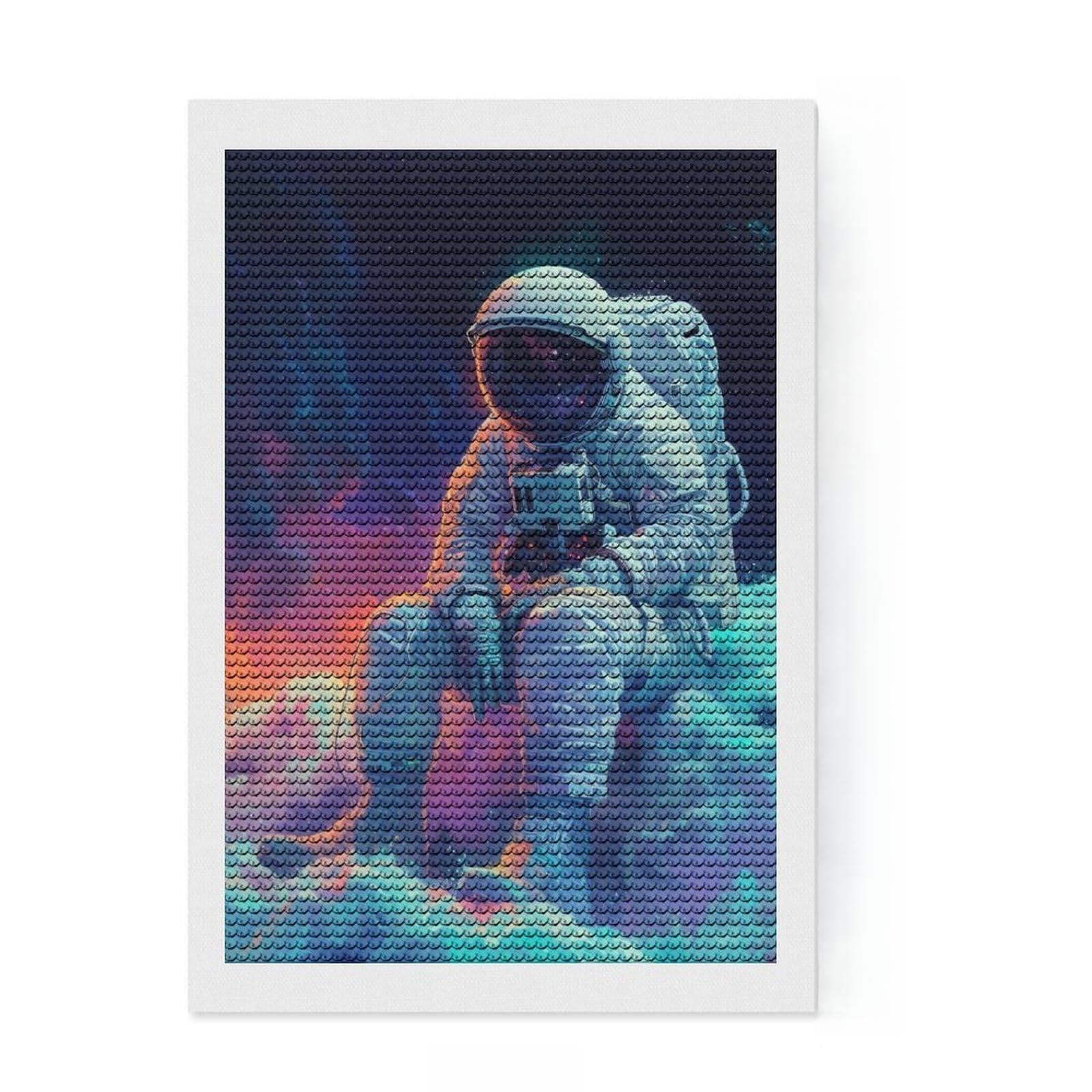 Junmoney Astronaut Rainbow Cosmos Diamond Painting Canvas Set 8"x12", Calming Craft to Unwind, with Tool Kit, Office Decor, Christmas Gift