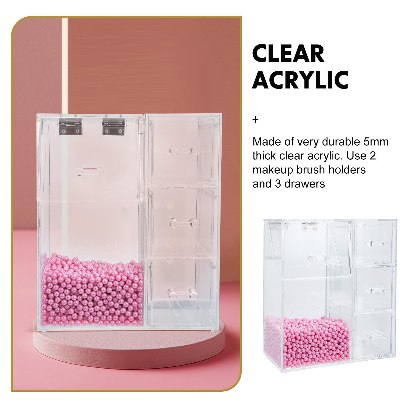 Ciieeo Caja de Brochas de Maquillaje Acrílica Tapa, Rosa Moderna