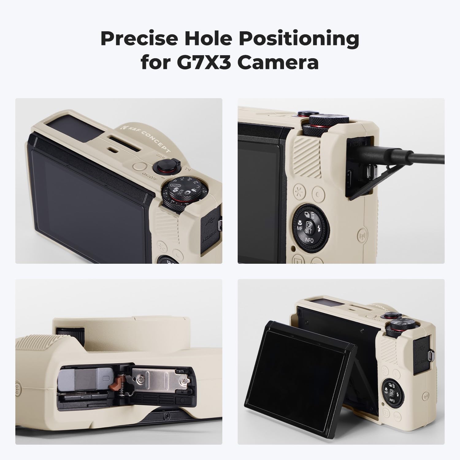 Etui ochronne K&F CONCEPT do aparatu Canon G7X Mark III, kremowe, miękkie silikonowe etui do aparatu cyfrowego G7X Mark III z odłączaną osłoną obiektywu, odporne na zarysowania, dopasowane