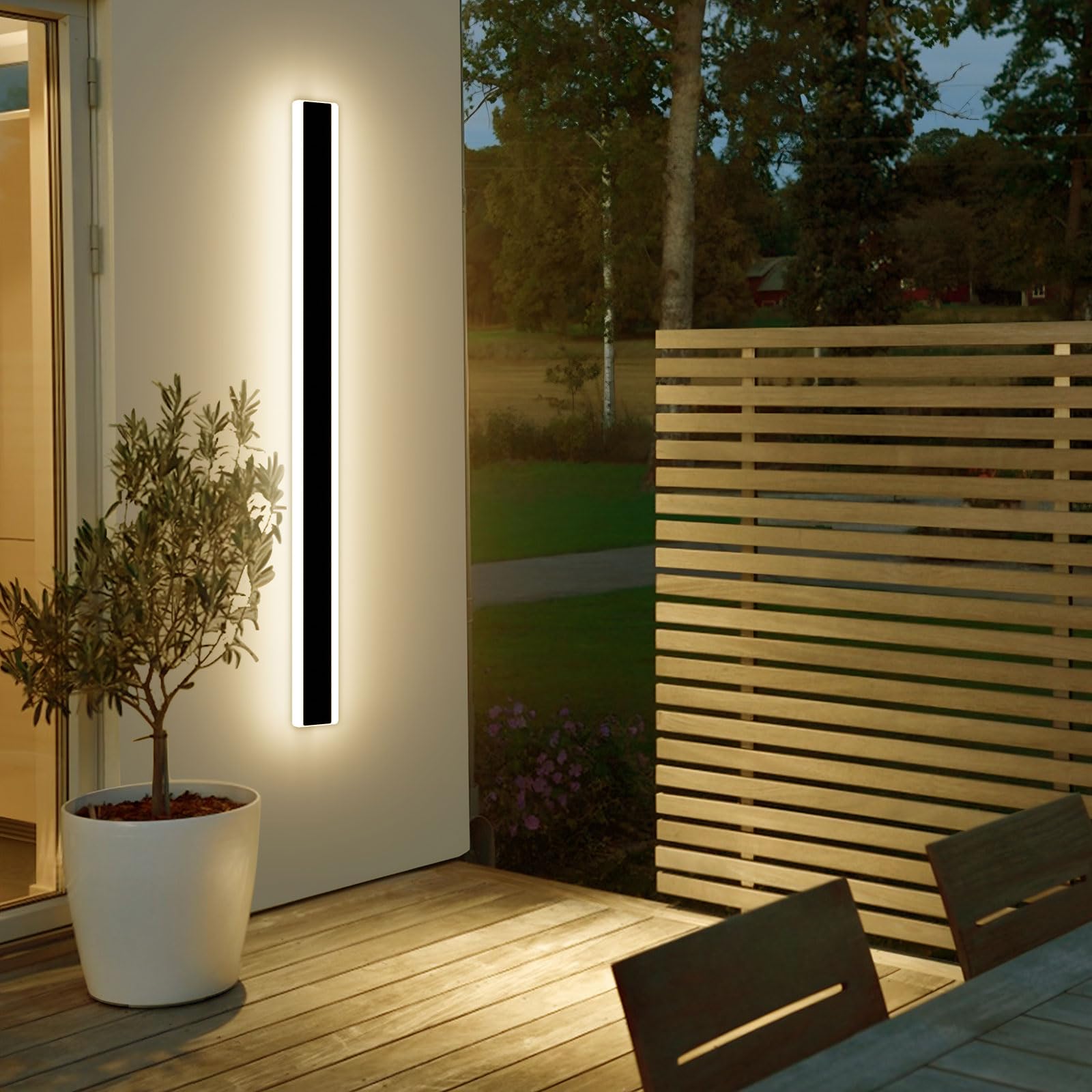 Outdoor Modern Wall Light 60CM, 18W 1100LM Long Strip Wall Sconce with 3000K Warm White Light, IP65 Rainproof Outside Porch Wall Fixture for Garden Patio Garage — view 56