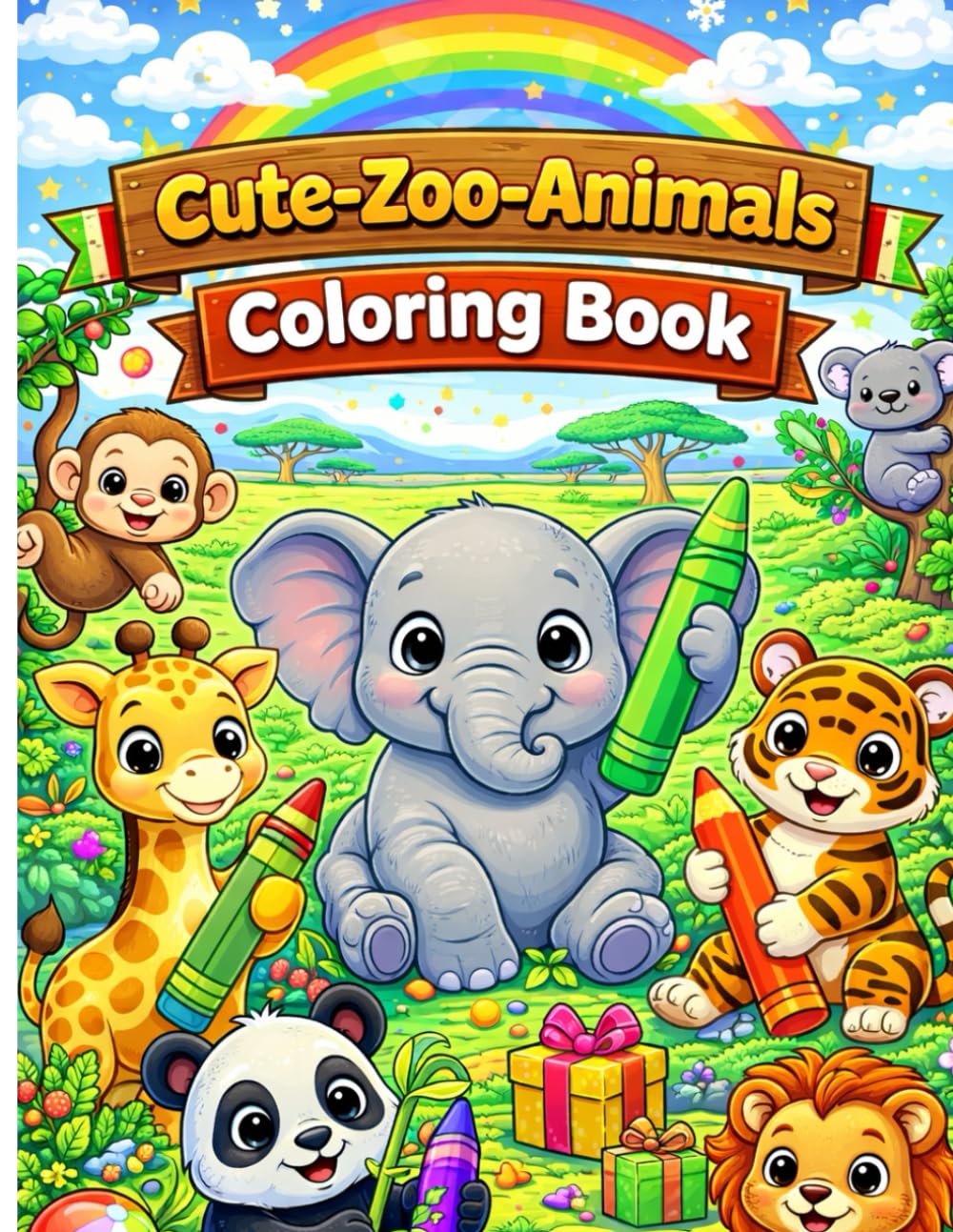 Cute Zoo Animals Coloring Book: Adorable and Easy Coloring Pages for Kids