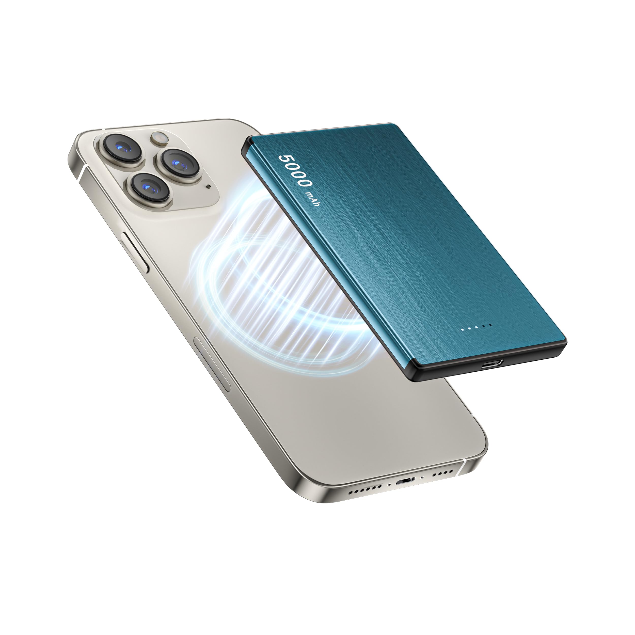 Magnetic Wireless Power Bank, 0.3" Ultra Slim PD 20W Portable Phone Charger Fast Charging, 5000mAh Battery Pack with USB C Cable, Powerbank for iPhone 16 Pro Max 16 Pro/17/16/15/14/13/12 Samsung