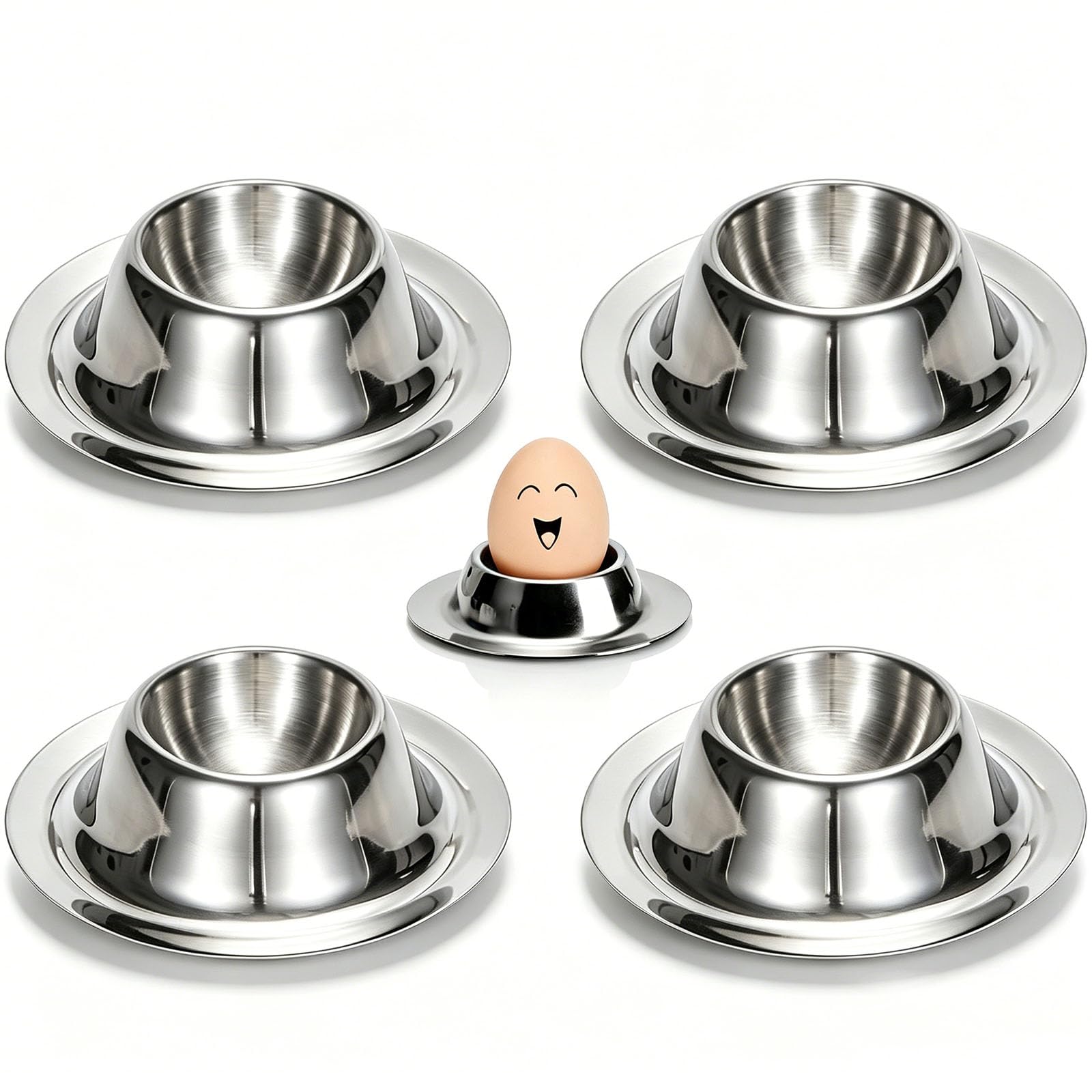 Vastsea 4 Pezzi Set di Portauovo in Acciaio Inox, Portauovo Set per Uova Sode, Portauovo per Cucina, Adatto a Casa, Cucina, Lavastoviglie(d'Argento)