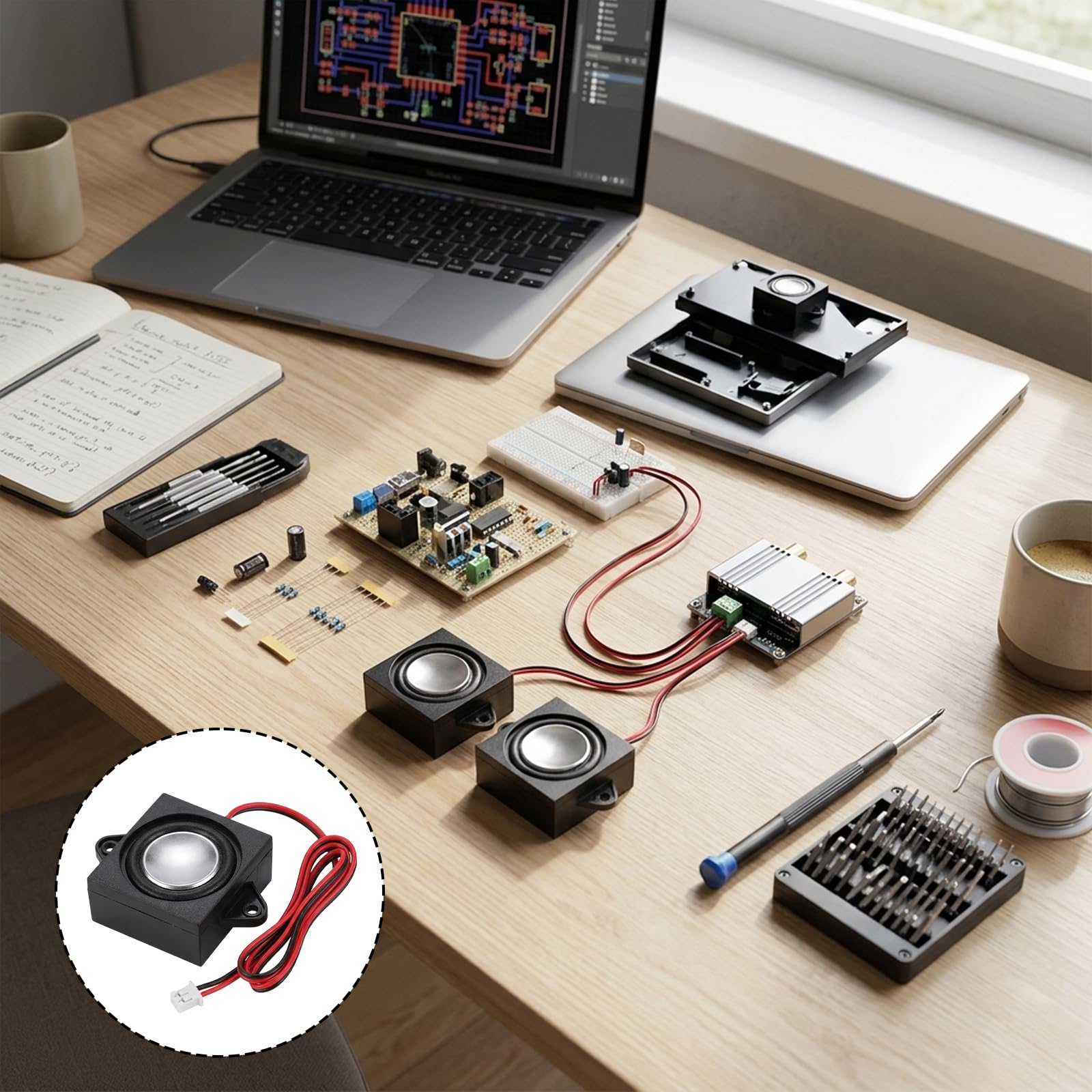Lot de 2 Mini Haut Parleur 3W 4 ohm avec câble 400 mm et connecteur 2.0 2P, Haut-Parleur Compact pour projets électroniques et Remplacement Audio