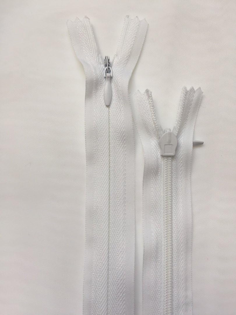 Invisible Zip,Woven, Concealed,Close-END (White, 16 inch/ 40 cm)