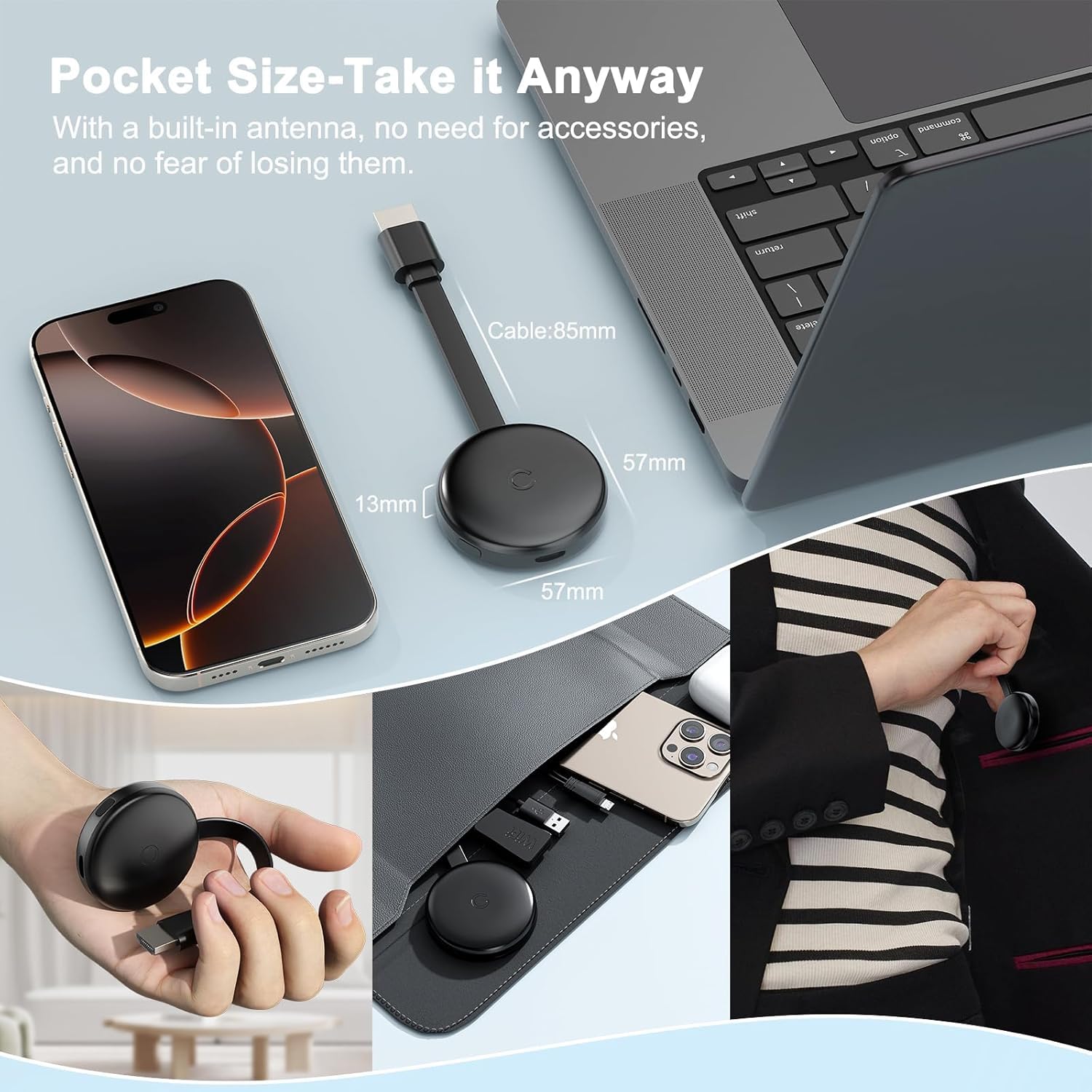 Miracast Wireless HDMI Dongle Adapter, Ricevitore Screen Mirroring per iOS/Android/Windows/macOS/Laptop/Tablet su TV/Monitor/Proiettore, HDMI Extender compatibile con AirPlay, Miracast, DLNA