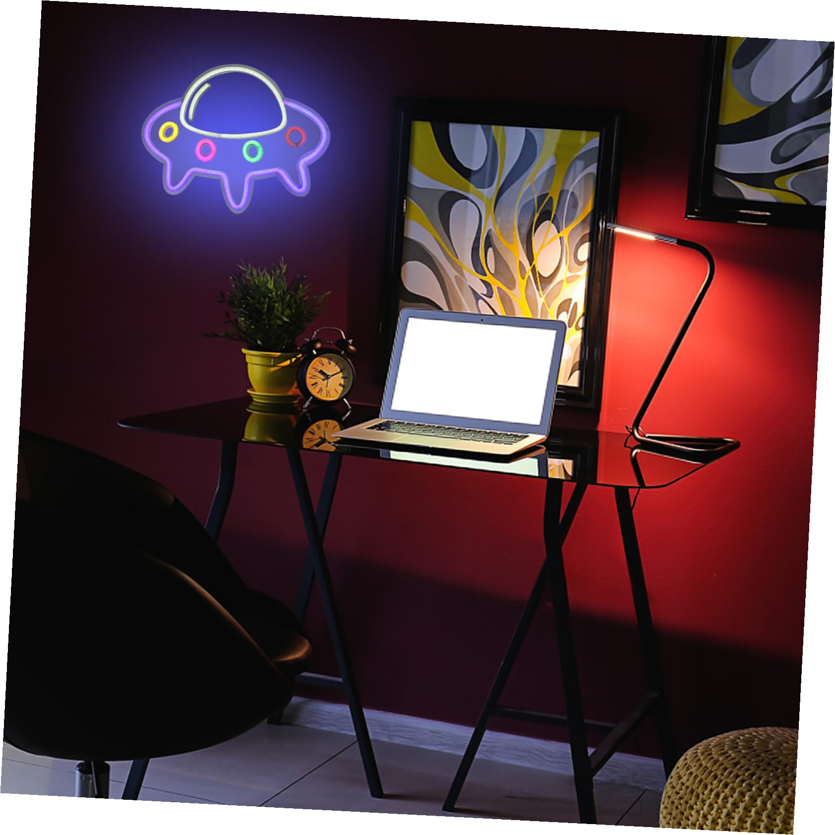 LIFKOME Lámpara LED Neón Creativa Forma de Nave Espacial Luz Ambiental USB para Decoración de Salón y Fiesta Original y Cálida