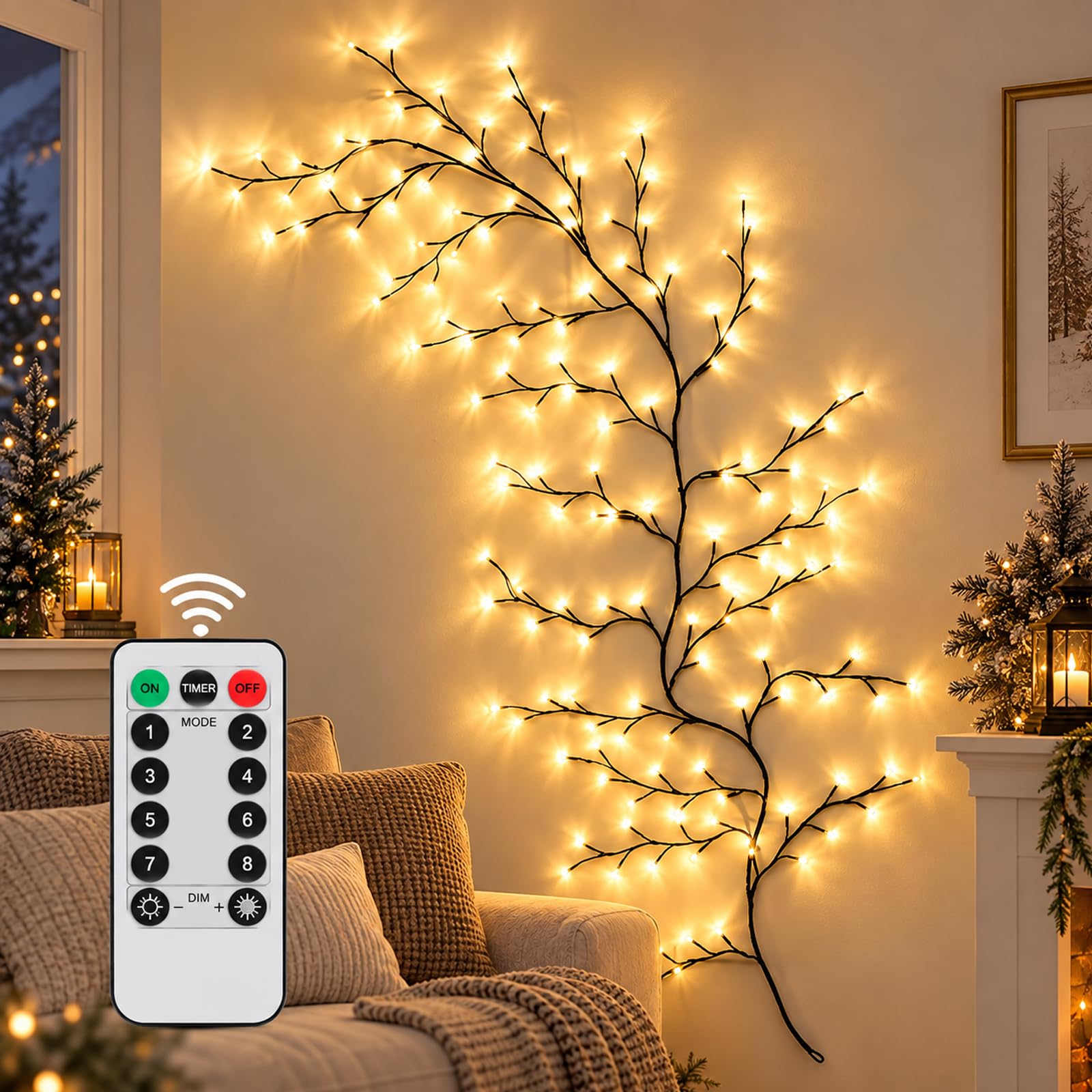 Flexible LED Branch Lights | Remote-Controlled Holiday Wall Decor, Enchanted Willow Vine Lights for Wall, Glow Vine Christmas, Warm White LED Tree Branch Light | Decorative Night Lamp (72 LEDs)