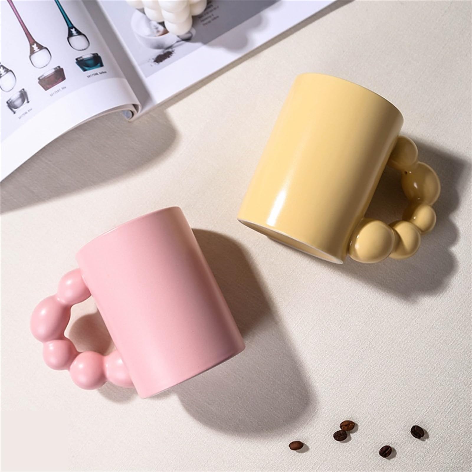 Kubki do kawy Kubek o dużej pojemności, z uchwytem koralików, w jednolitym kolorze, prosty korpus, ceramiczny kubek do kawy Filiżanka kawy(Grijs)
