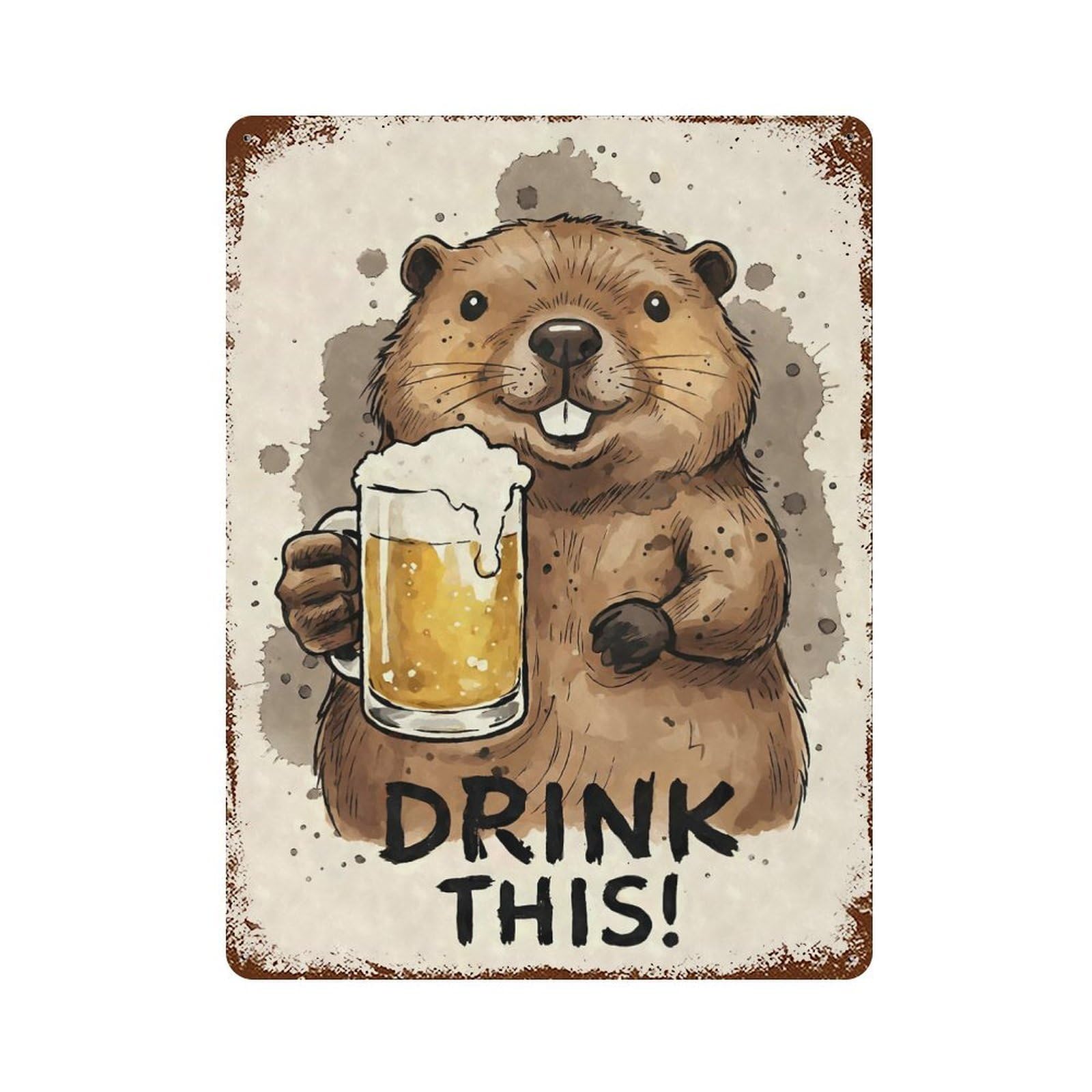 Bober Beaver with Beer - Drink This! Retro Metal Sign 15.7"x11.8", Farmhouse Wall Decor for Garage, Pub Or Kitchen