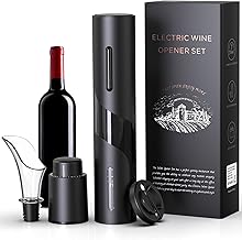 Quntis Electric Wine Bottle Opener with Foil Cutter, Automatic Battery Powered Bottle Corkscrew Opener with LED Light, Cabon Steel with Teflon Housewarming Christmas Thanksgiving Wine Lover Gift Set