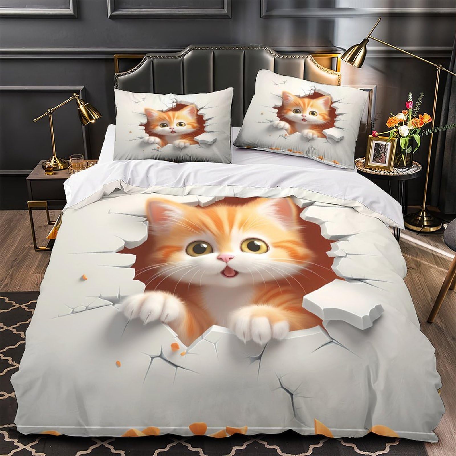 Housse de couette chatons lit double literie douce zip