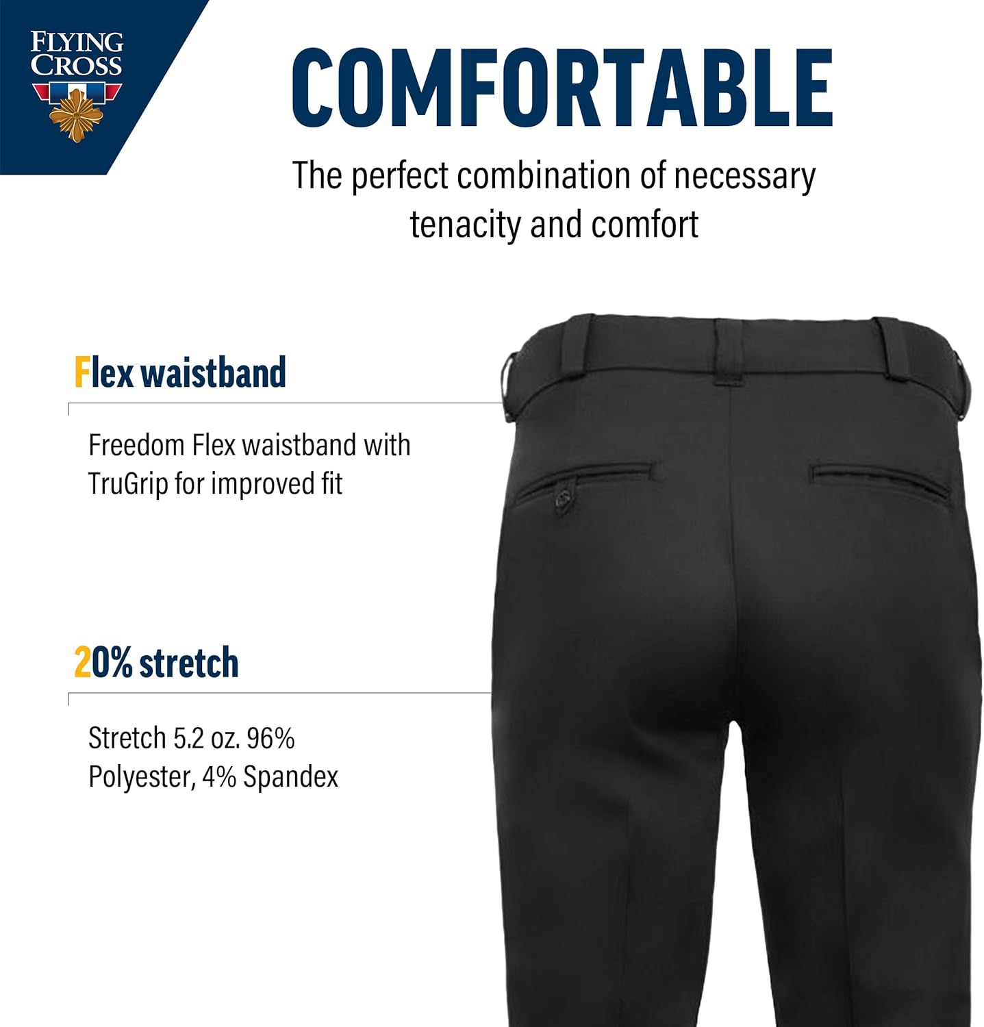 Flying Cross CORE Flex Men’s 4-Pocket Pant - 360° Stretch, Diamond Gusset for Durability, SuperCrease Law Enforcement Pants