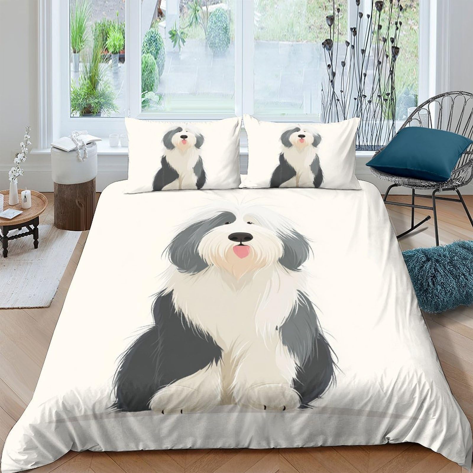 Ctjqhvkz Style-9 3D Printed Sheepdog Fitted Sheet Microfiber Soft Breathable Dog Illustration Mattress Cover Bedroom Decor Single（135X200cm）