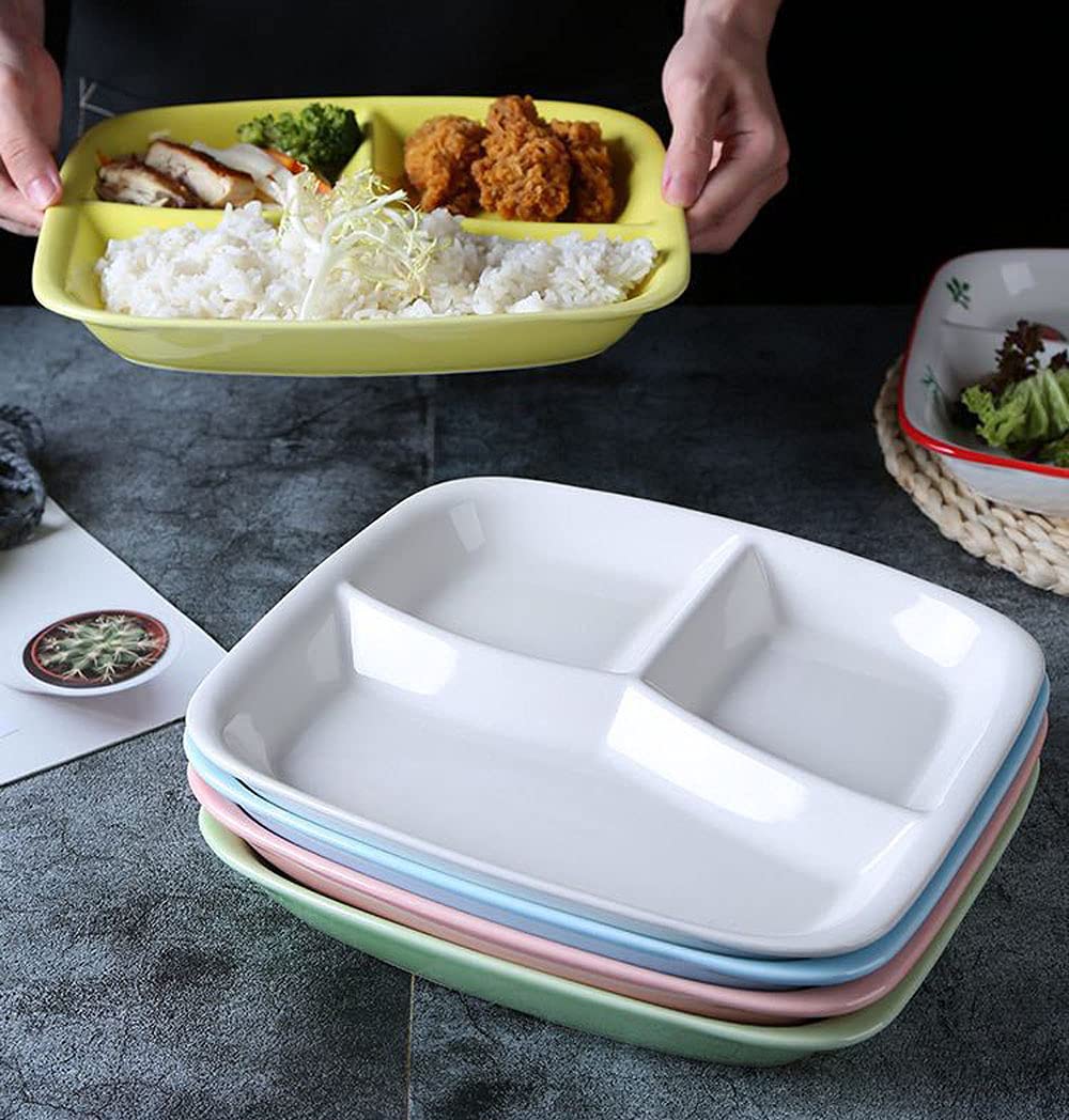 Assiette carrée divisée en céramique avec motif fruits