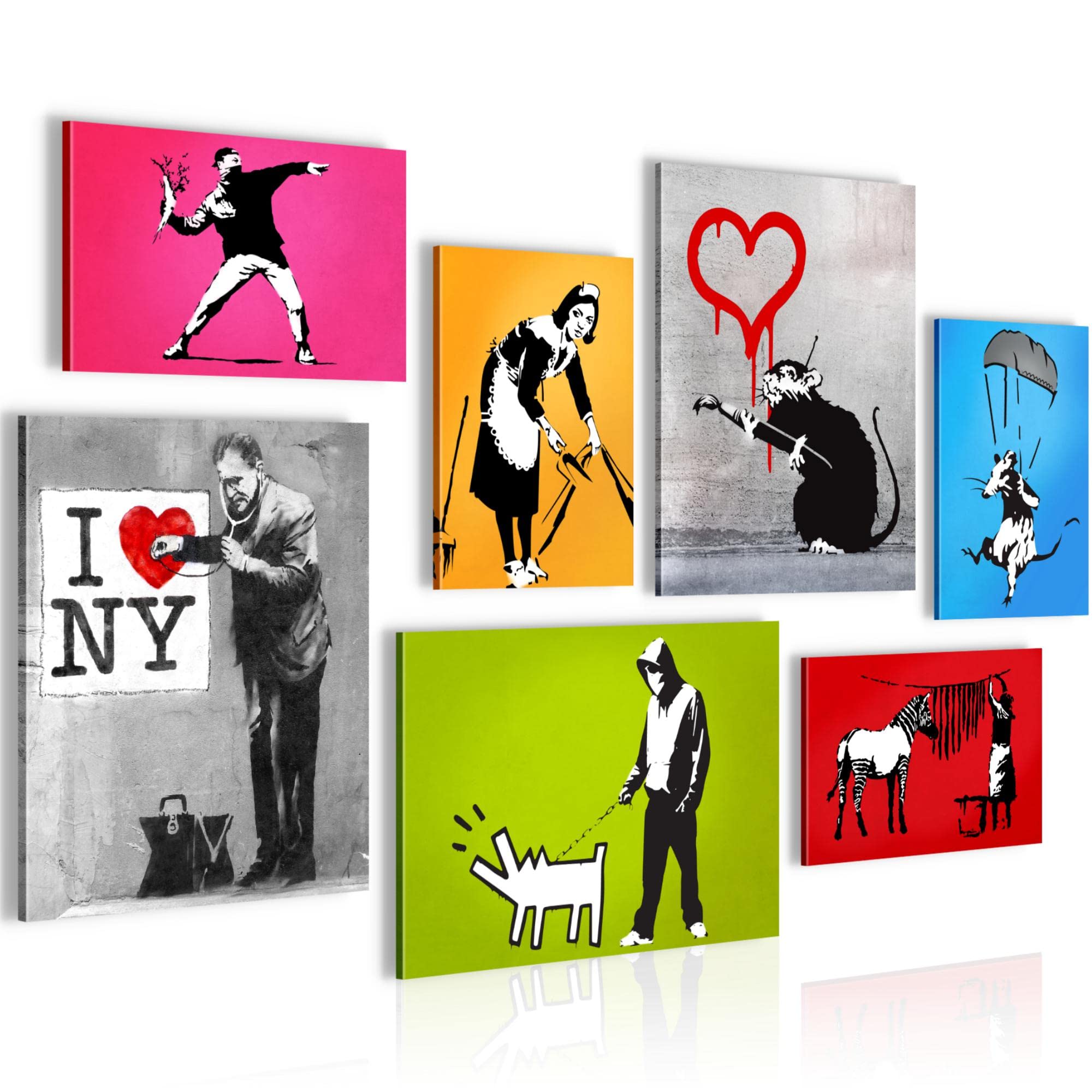 Decoración Pared Moderna Novart - Cuadro Banksy Collage Estilo Callejero | Listo Para Colgar Sin Marco | Decoración Moderna Para Salón U Oficina Collage Banksy Estilo Graffiti