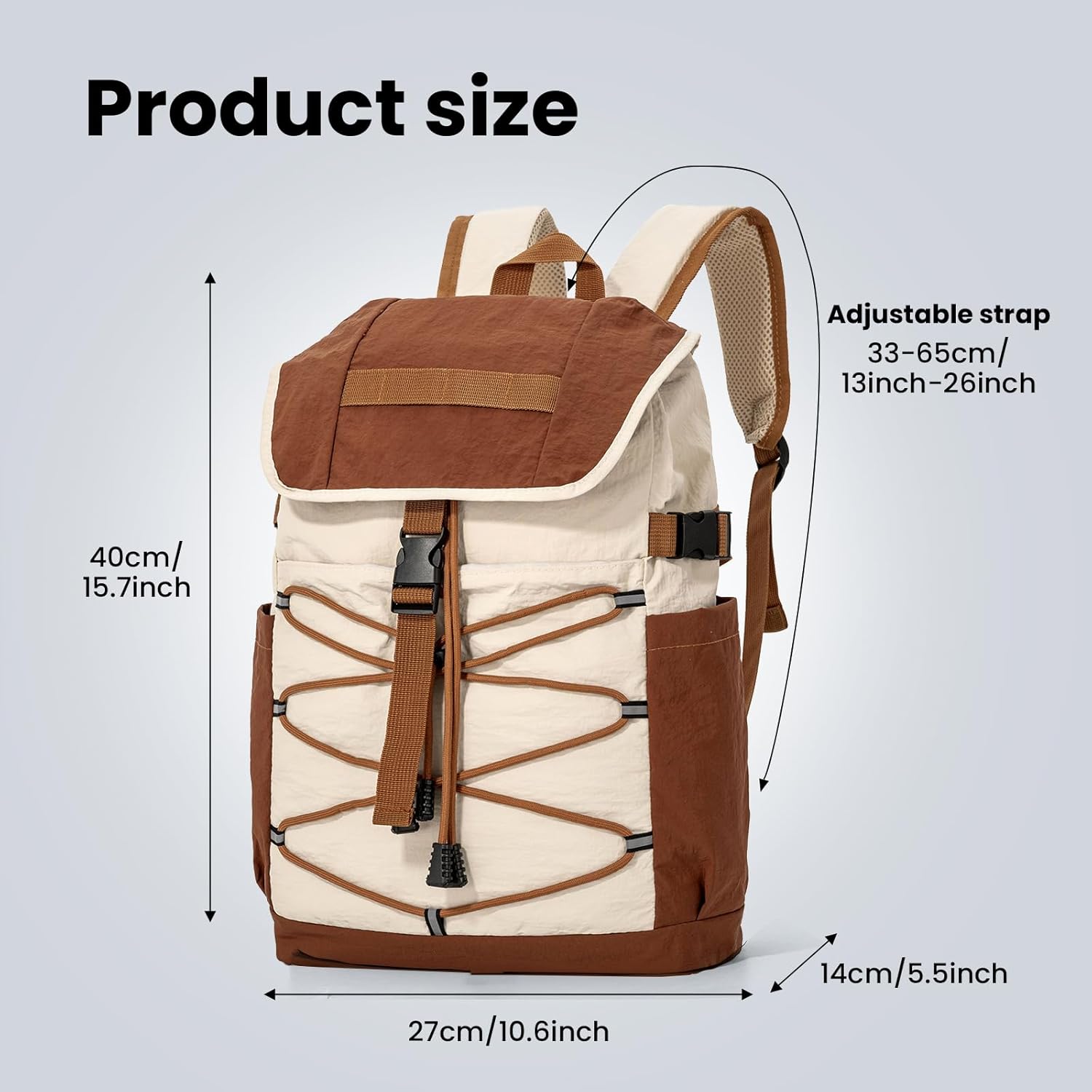 Day Backpack for Women Men, 15L Lightweight Laptop Travel Daypack with Multiple Pockets for Tourist, Daily College Bookbag for School, Casual Packable Bagpack for Hiking (Khaki) - Image 4