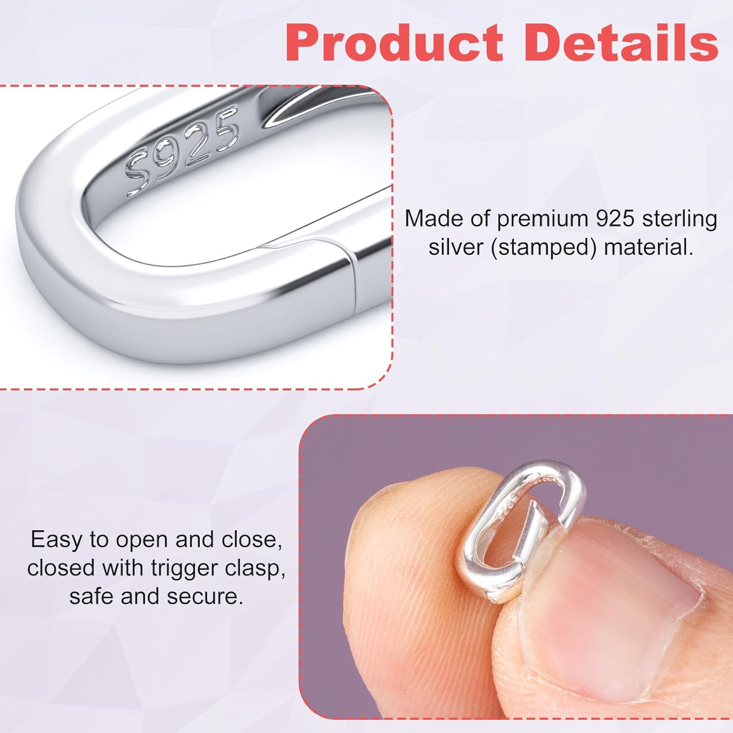 2pcs 925 Sterling Silver Oval Jewelry Clasps, Hypoallergenic Necklace Enhancer Shortener, Spring Bail Clasp Rings Connector Clips for Bracelet Anklet Jewelry Making - Image 3