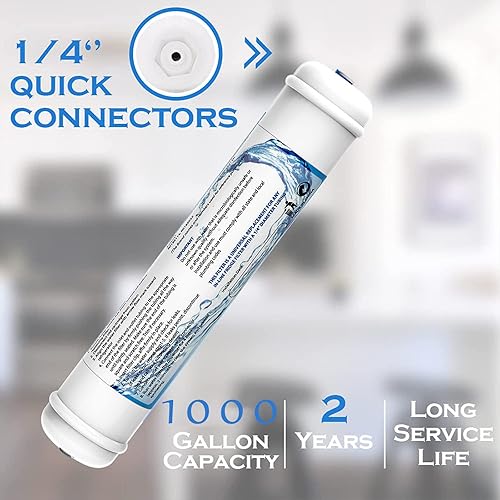 Miniatura 6 de Paquete de 2 filtros de agua en línea de 14 pulgadas, cartucho de repuesto de conexión rápida, filtro de bloque de carbón activado en línea para