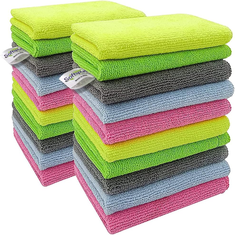 SOFTSPUN Microfiber Export Rejected Cloths, Going Cheap! 15 Pcs, 30x30cm 340GSM, Lint & Streak-Free Multi-Purpose Automotive Towels for Bike, Glass Polishing, Washing & Detailing