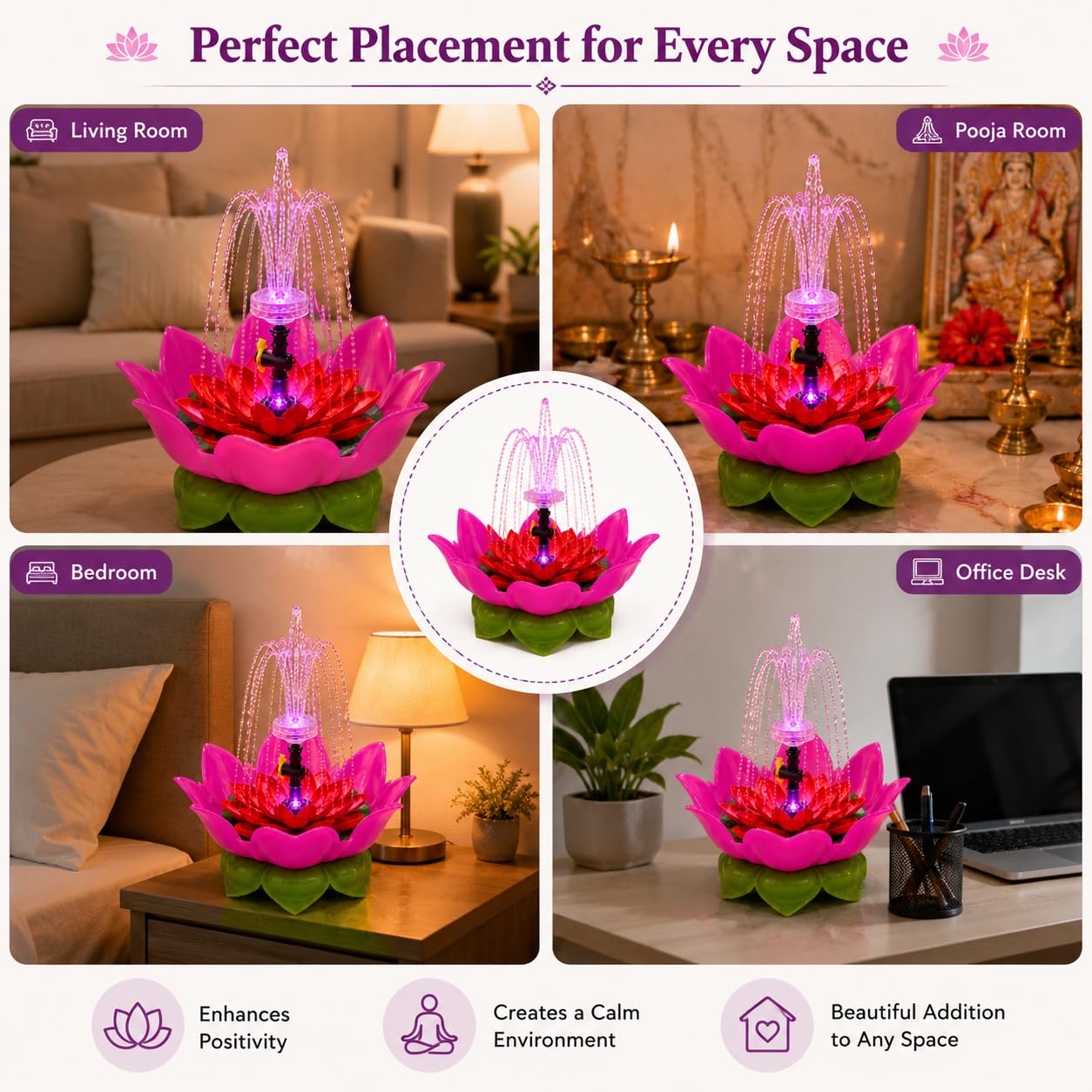 Lotus Fountain - Home Temple Decor with LED Light -6