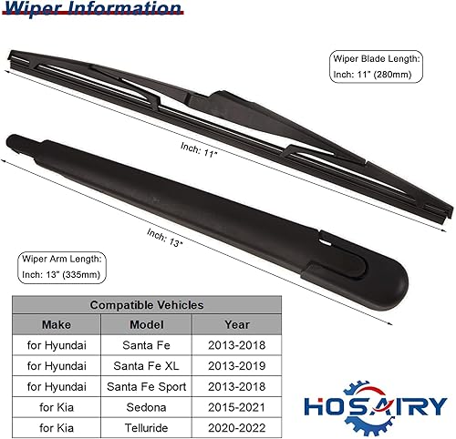 Miniatura 2 de 98811-B8000 Juego de limpiaparabrisas trasero para Hyundai Santa Fe 2013-2018, para Hyundai Santa Fe Sport 2013-2017, para Kia Sedona 2015-2020