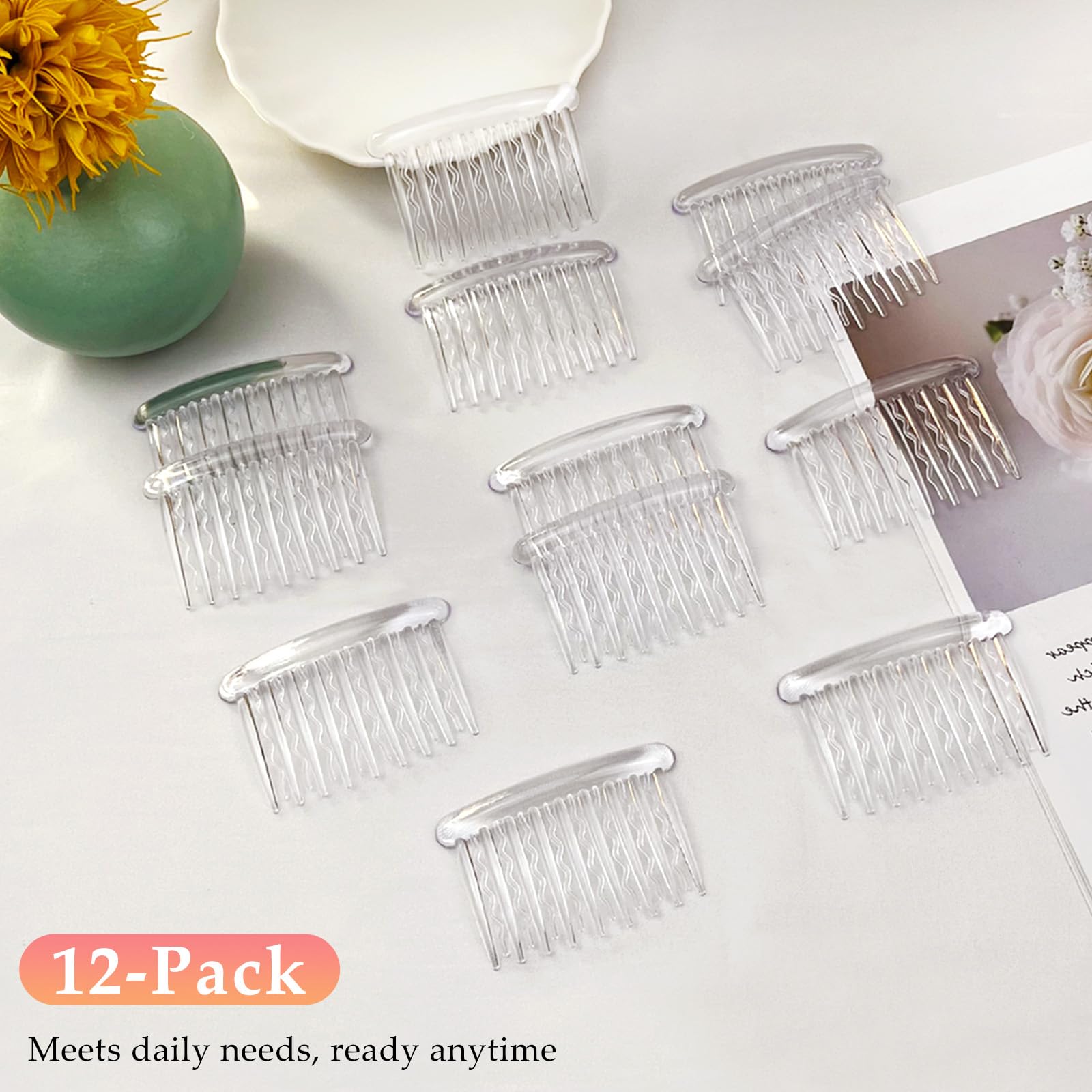 Pettini laterali per capelli, in plastica trasparente, 12 pezzi, accessori eleganti e leggeri