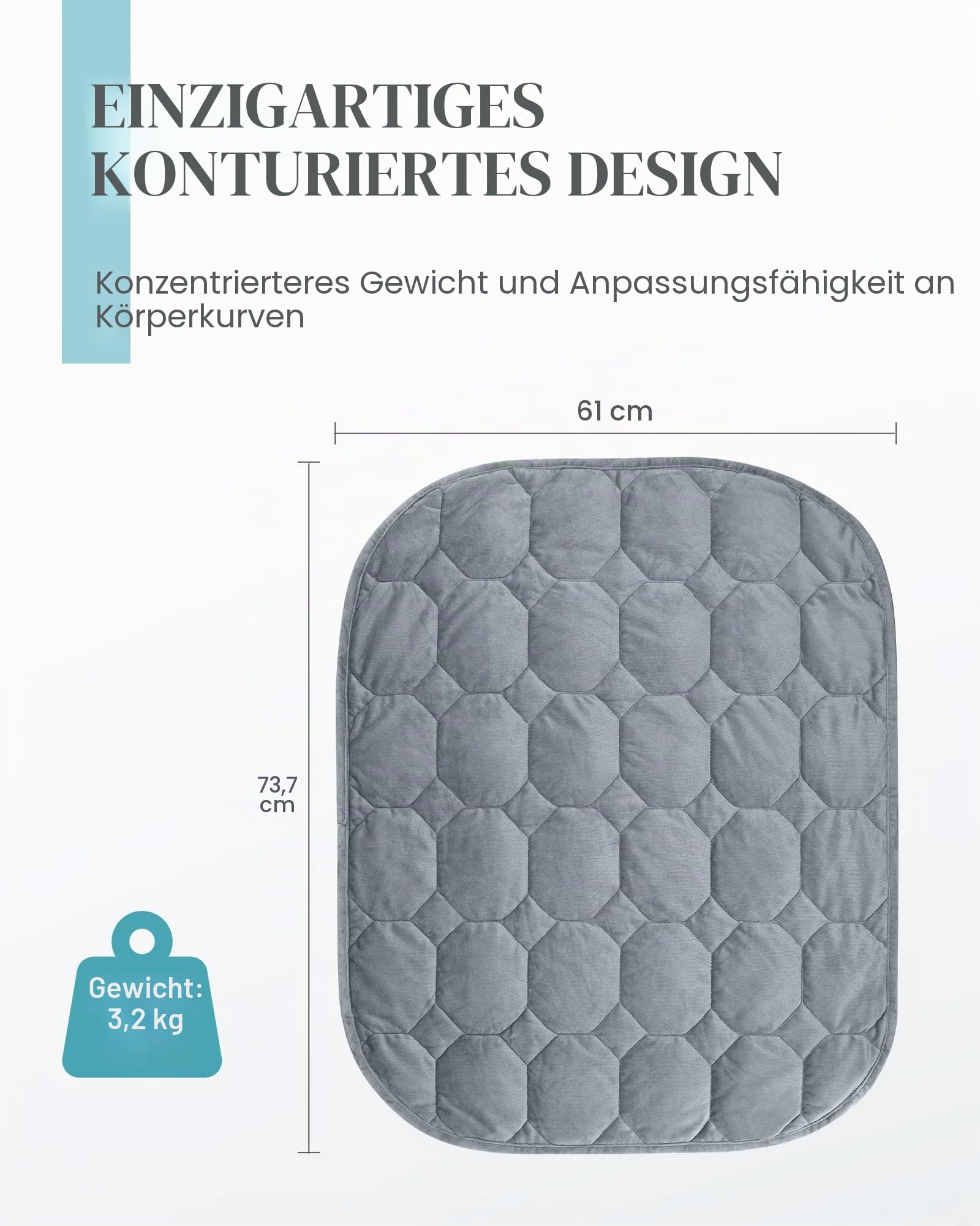 Gewichtete Kniedecke 3,2 kg, Kristall-Samt-Gewichtsdecke für Erwachsene, Grau, 73,7 cm x 61 cm