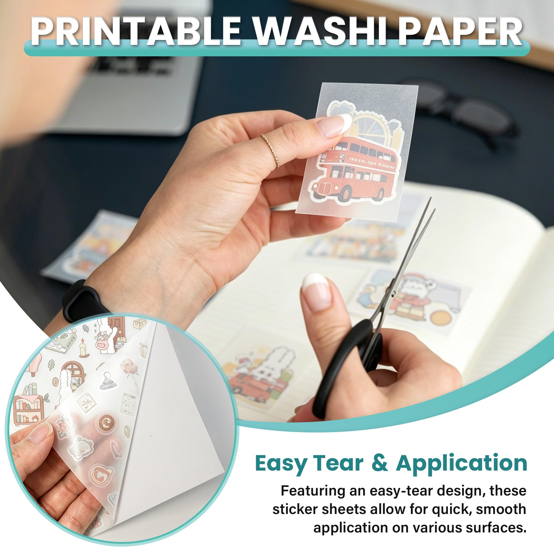 Philbinden Bedruckbarer Washi-Papier-Aufkleber, 21,6 x 28,9 cm, Weiß, Mehrzweck-Kopierpapier