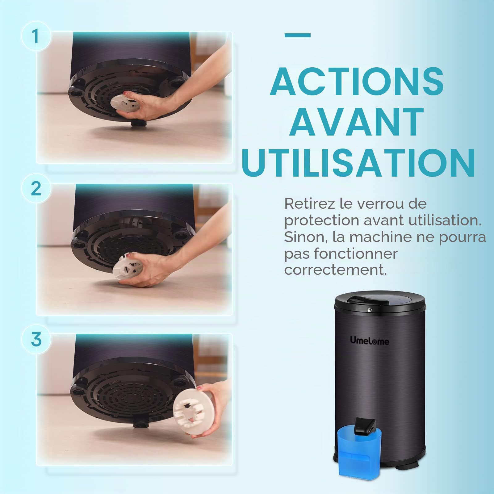 Séchoir à linge à économie d'énergie 6 kg 2800 tr/min Classe d'efficacité énergétique A+++ Noir