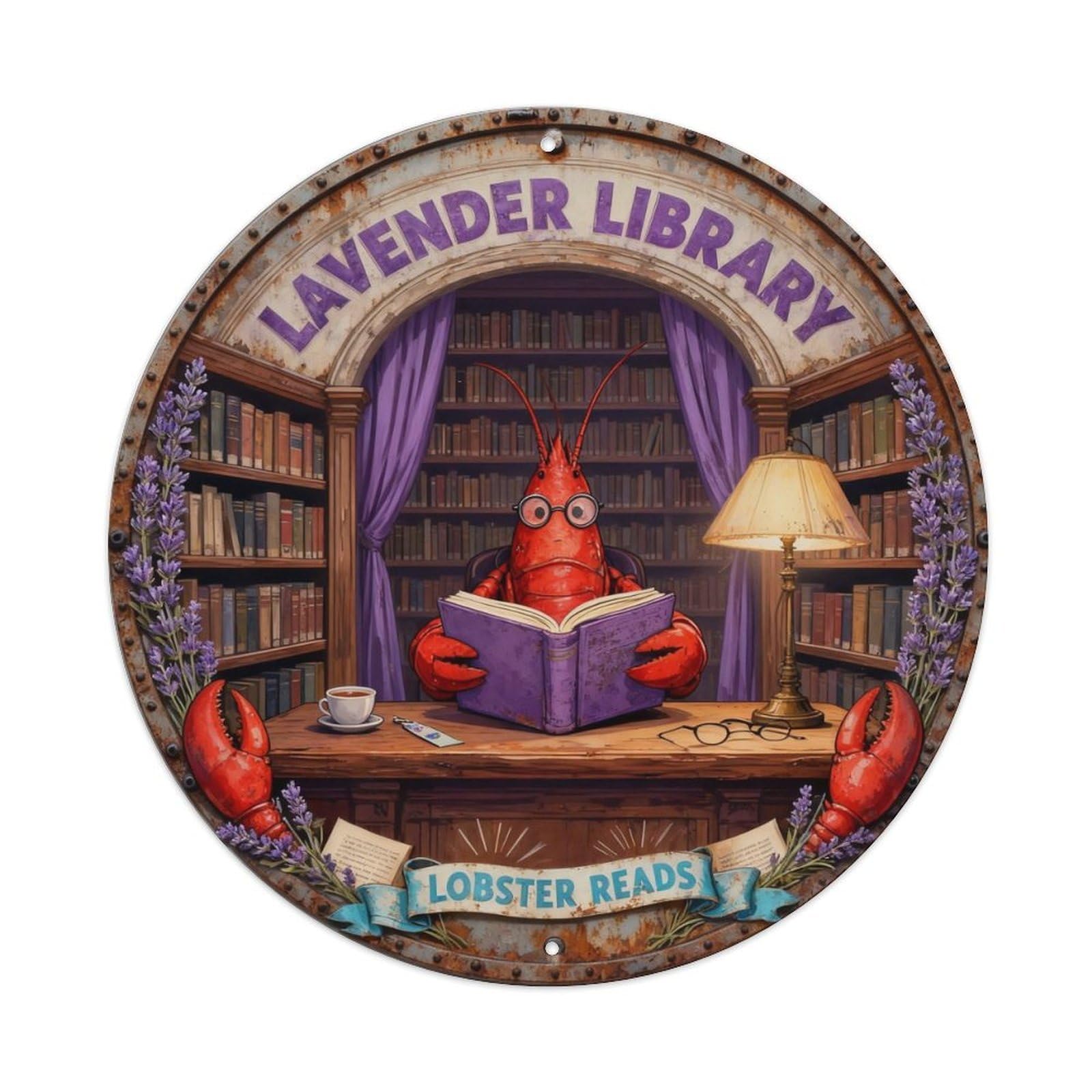 Lavender Library Sign Metal Tin Sign Plaque