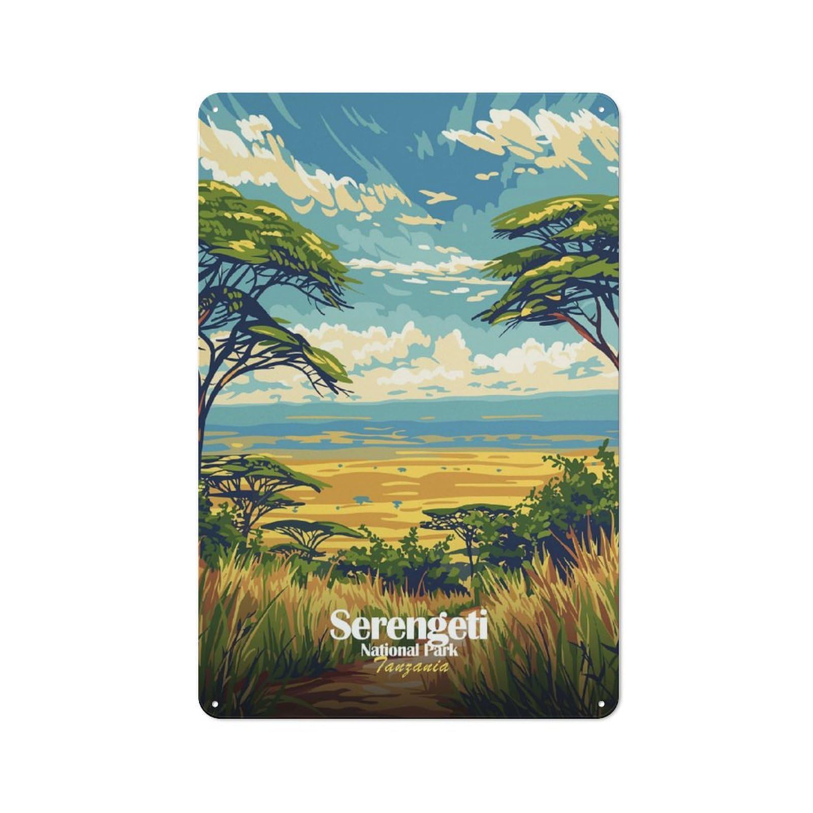 Junmoney Style-1 Serengeti National Park, Tanzania Art Rustic Metal Plaque 30X20cm For Café Or Restaurant, Wall Decor For People Reorganising Café And Restaurant