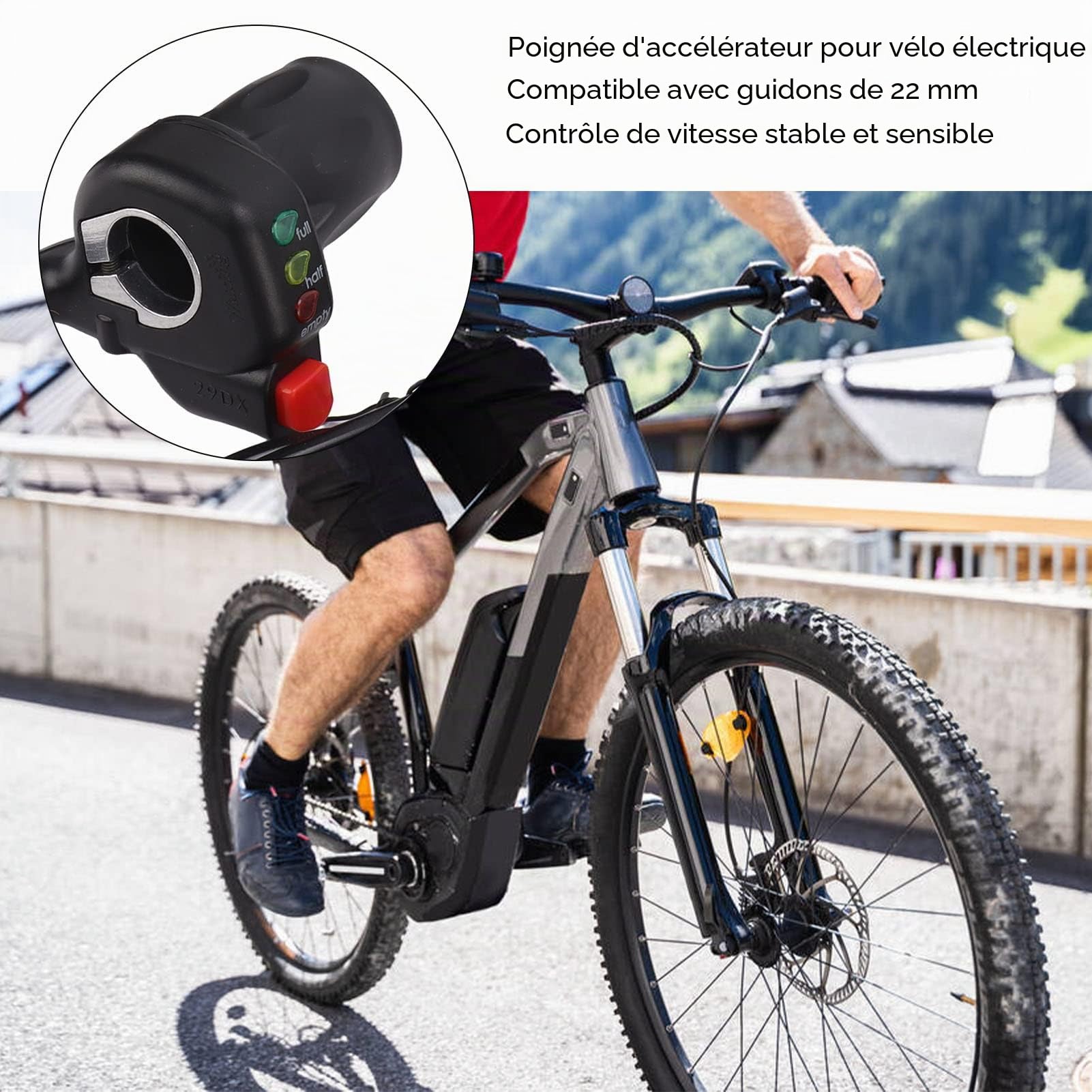 Poignée d'accélérateur de vélo électrique, Commande de Vitesse Universelle à Droite Demi-Torsion 22 mm, 48 V, ABS Durable, pour vélos électriques et Scooters