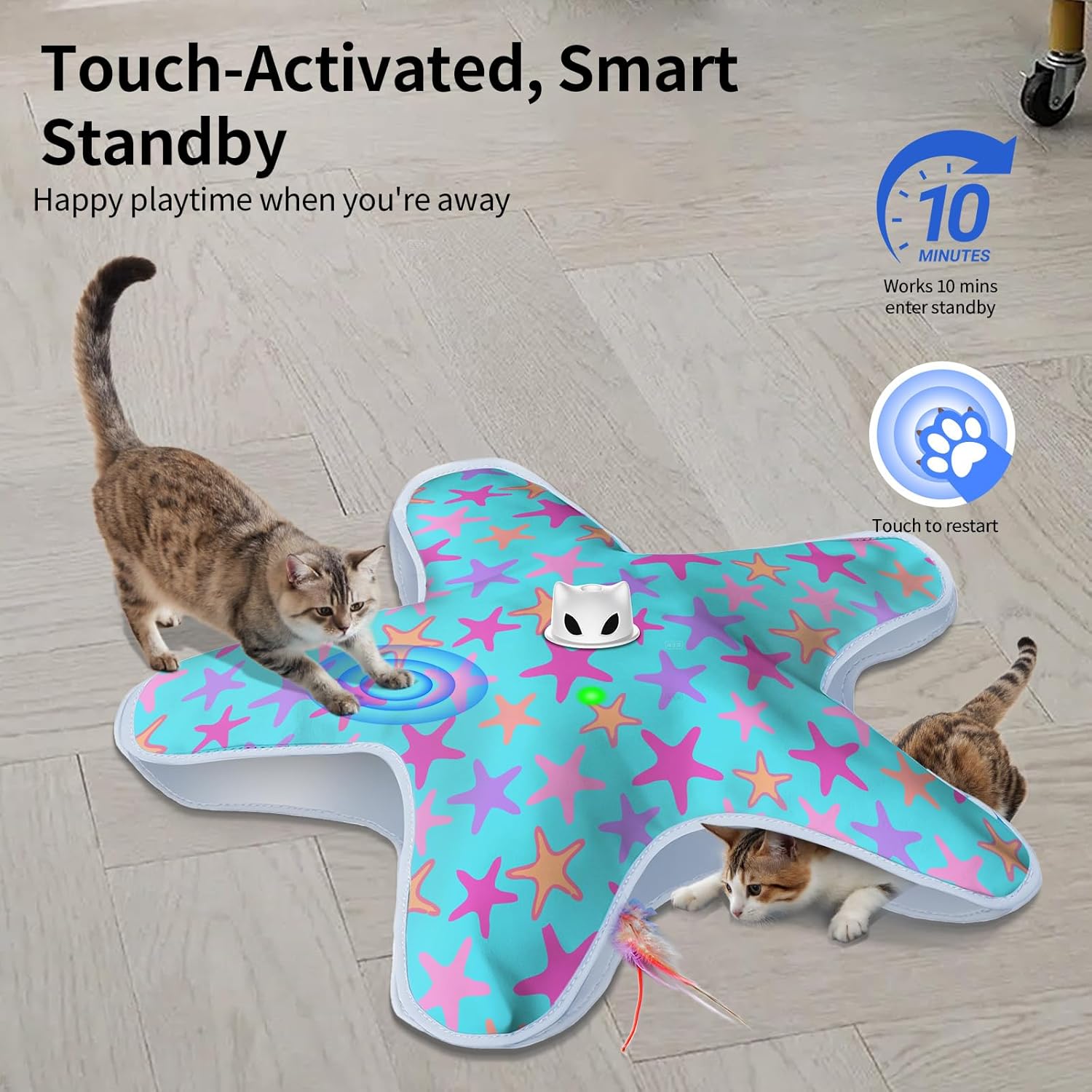 Rechargeable Interactive Cat Toys, Automatic Cat Toy for Indoor Cats, Durable Hide and Seek Cat Toy with Moving Concealed Feathers, Touch Activated Kitten Toys Cat Exercise Toys, Blue Purple Cover