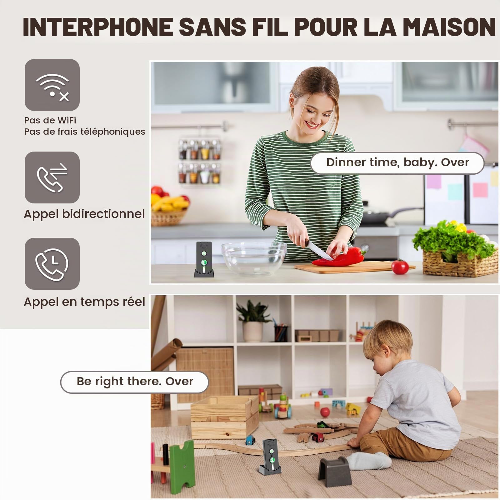 Interphone Vocal sans Fil Longue Portée 3 Pièces, 500m Système D'interphone sans Fil à 2 Voies pour La Maison, Interphone Maison Interieur, Intercom pour Bureau, Maison, Personnes âgées (3)